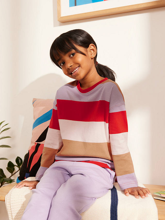 John Lewis ANYDAY Kids' Multi Stripe Long Sleeve Jersey Top, Red