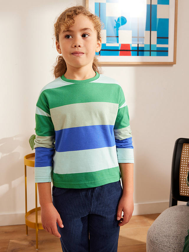 John Lewis ANYDAY Kids' Multi Stripe Long Sleeve Jersey Top, Blue