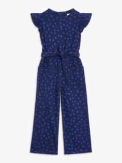 John Lewis ANYDAY Kids' Frill Spot Jumpsuit, Navy, 2 years