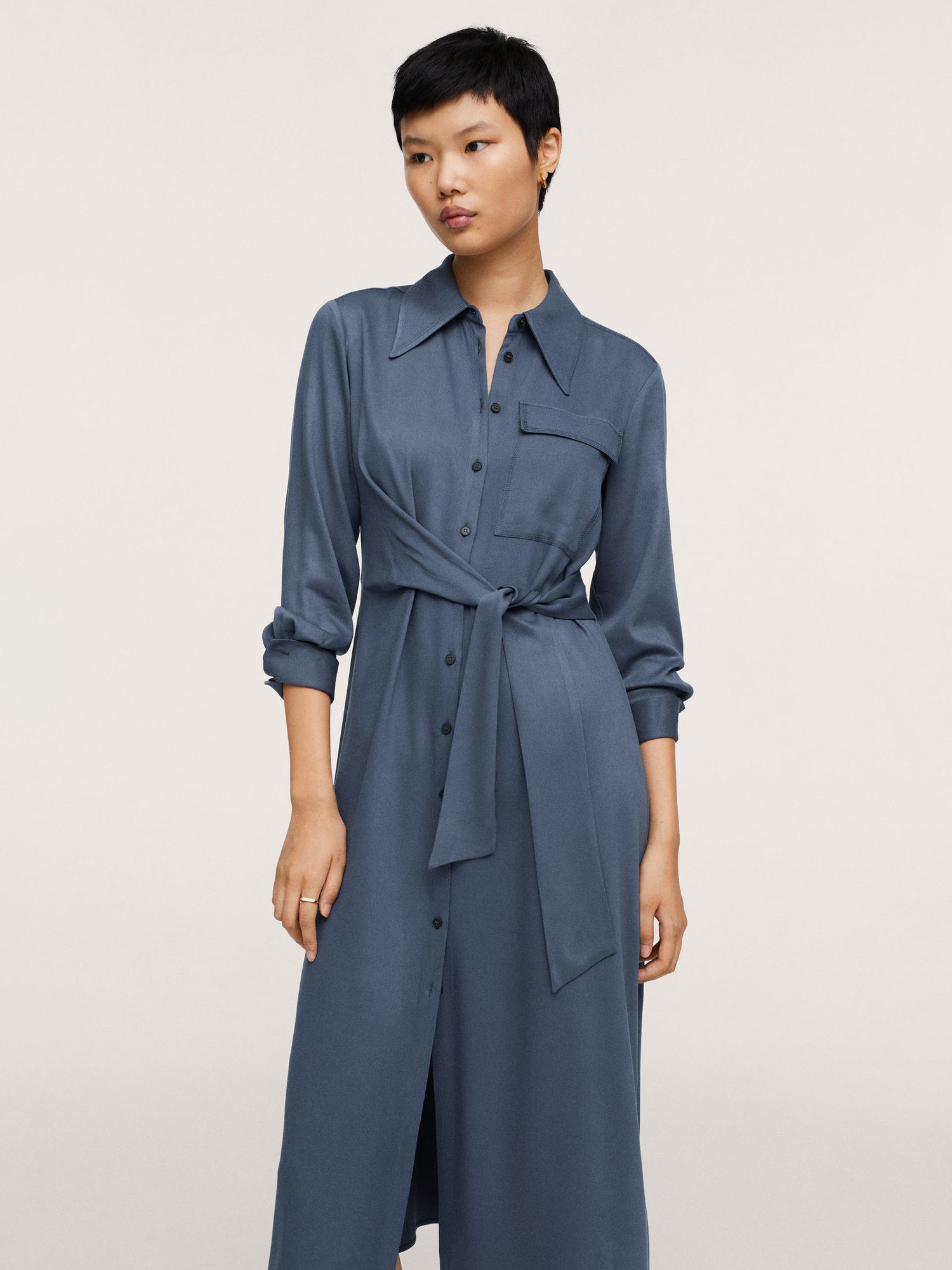 Mango Dublin Midi Shirt Dress, Medium Blue at John Lewis & Partners