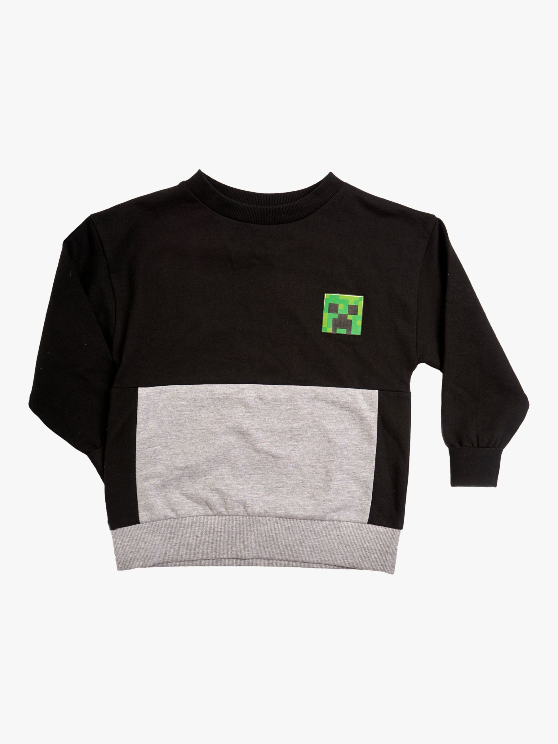 Angel & Rocket Kids' Minecraft Block Sweatshirt, Black/Grey, 3 years