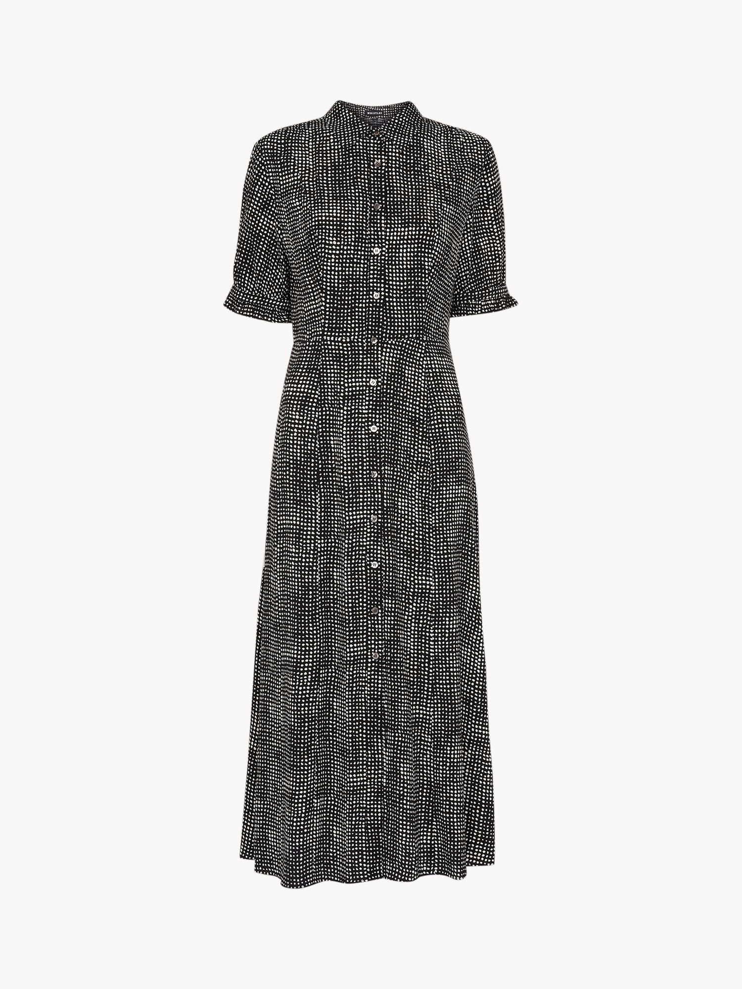 Whistles Peri Spotted Check Midi Shirt Dress, Black/Multi, 6