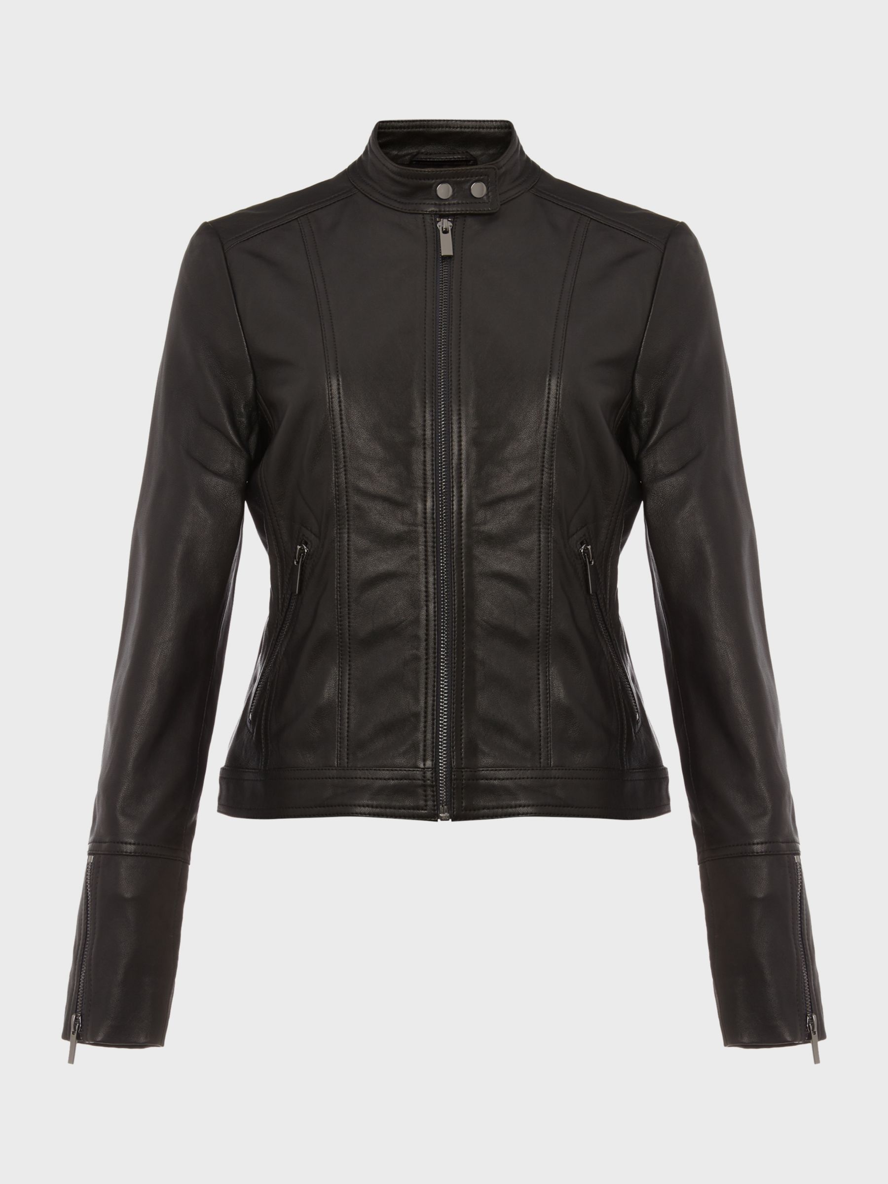 Buy Hobbs Fran Leather Jacket, Black Online at johnlewis.com