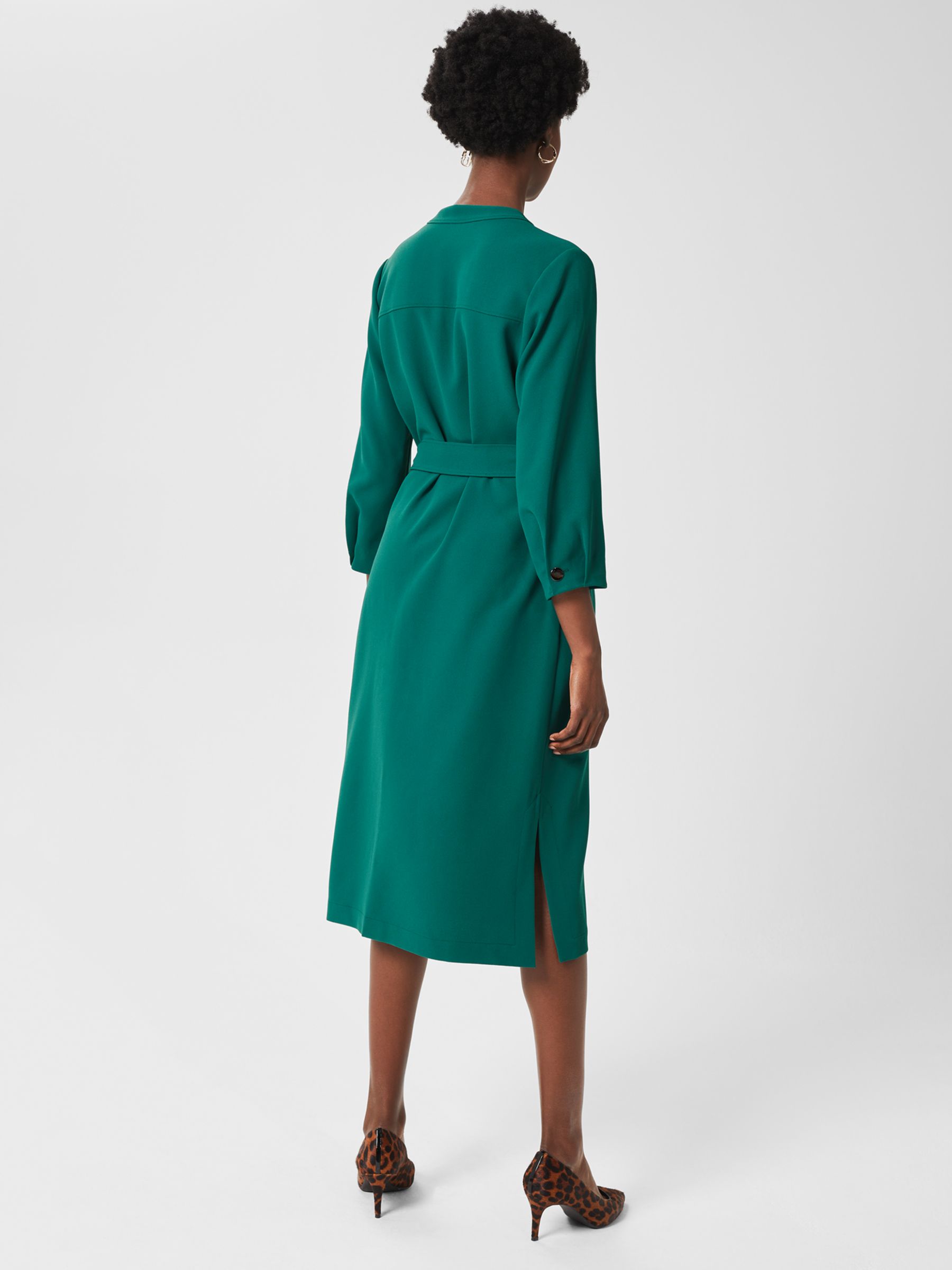Hobbs Kirsty Belted Midi Dress, Jade Green at John Lewis & Partners