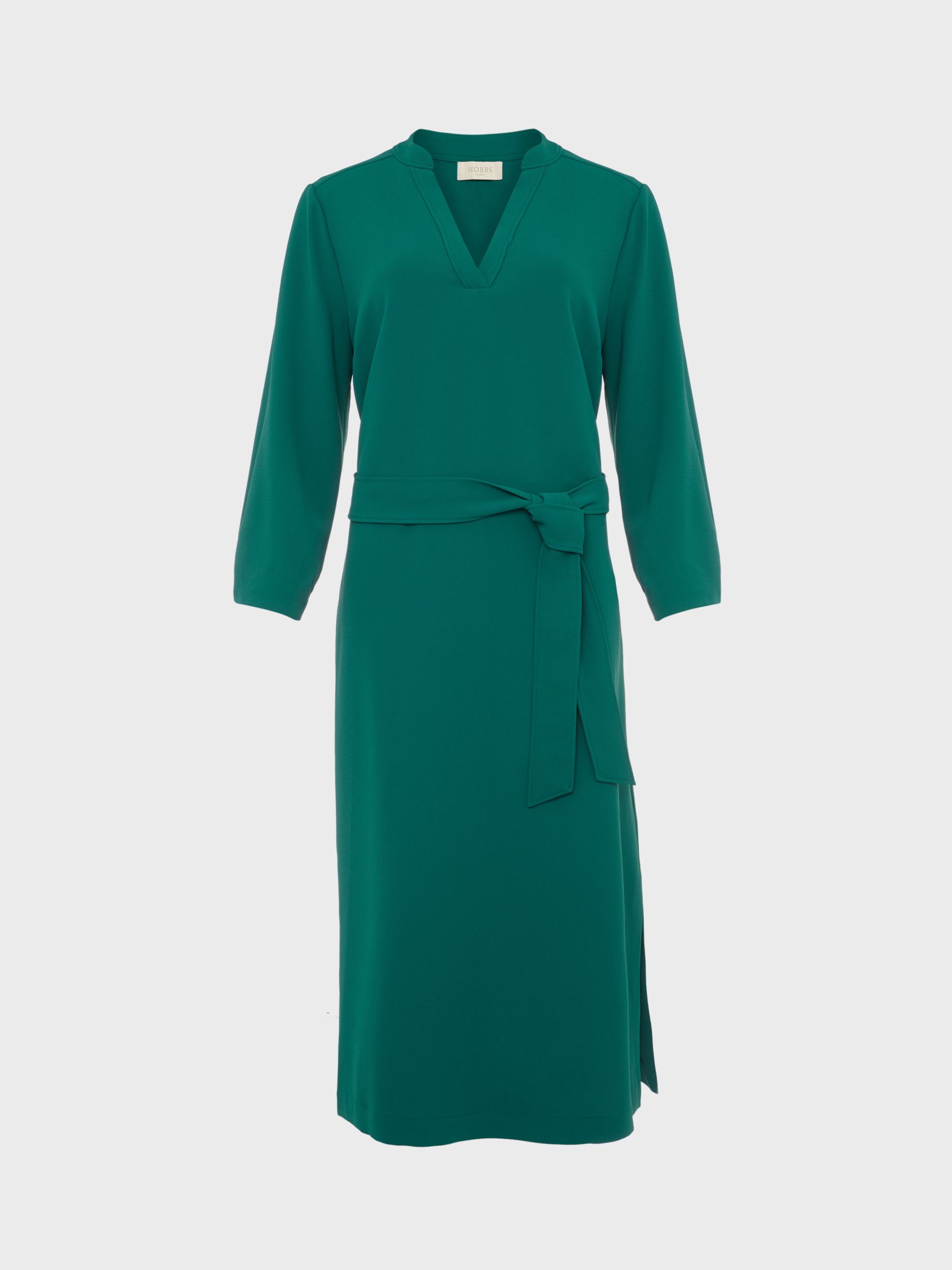 Hobbs Kirsty Belted Midi Dress, Jade Green at John Lewis & Partners