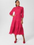Hobbs Colette Textured Midi Dress, Cerise Pink, Cerise Pink