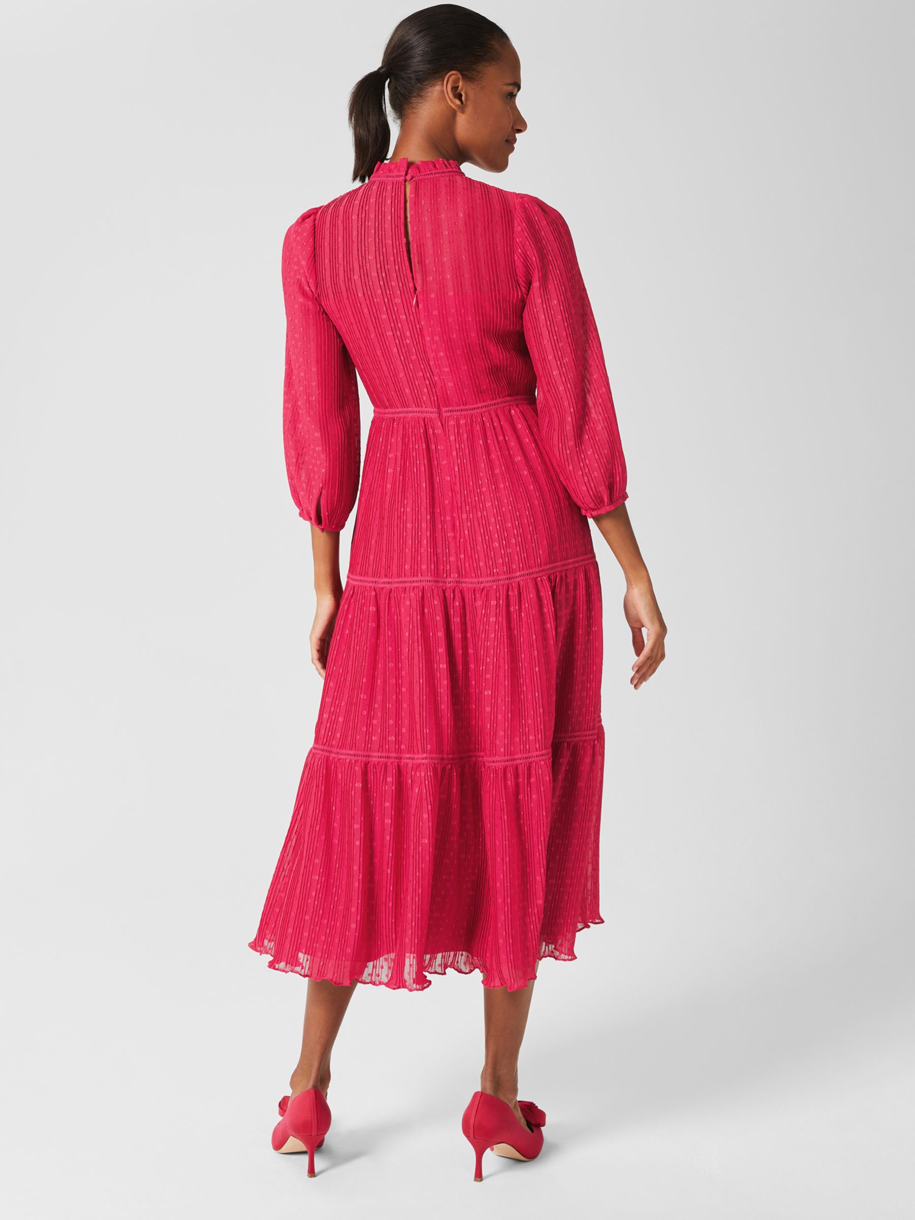 Hobbs Colette Textured Midi Dress, Cerise Pink, 6