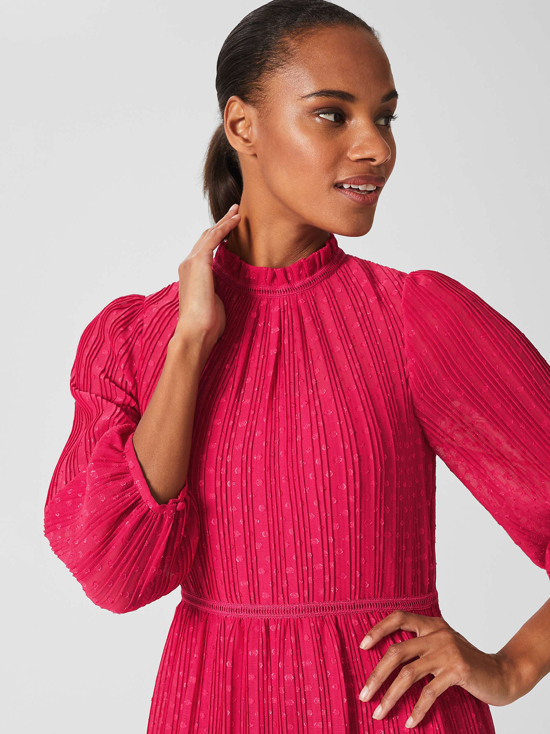 Hobbs Colette Textured Midi Dress, Cerise Pink at John Lewis & Partners