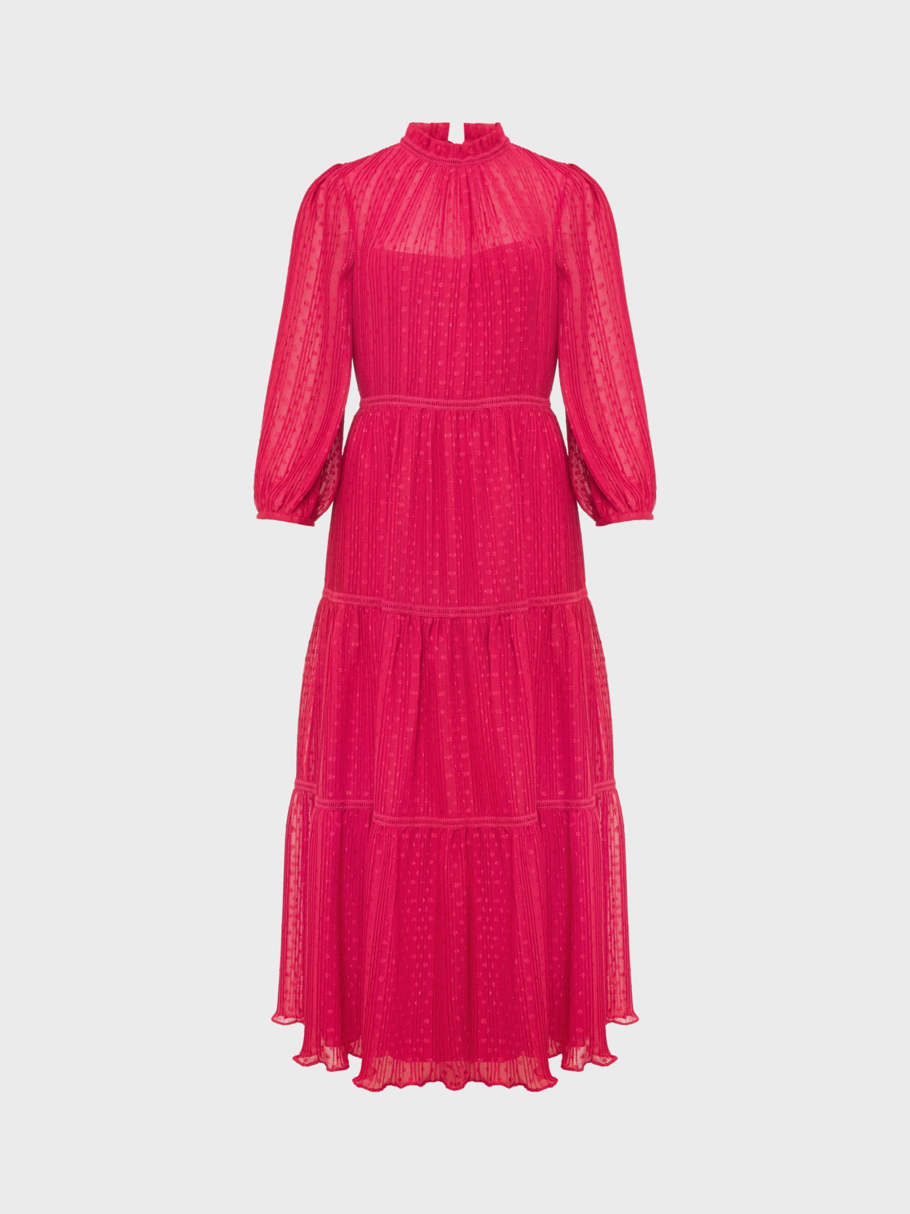 Hobbs Colette Textured Midi Dress, Cerise Pink, 6