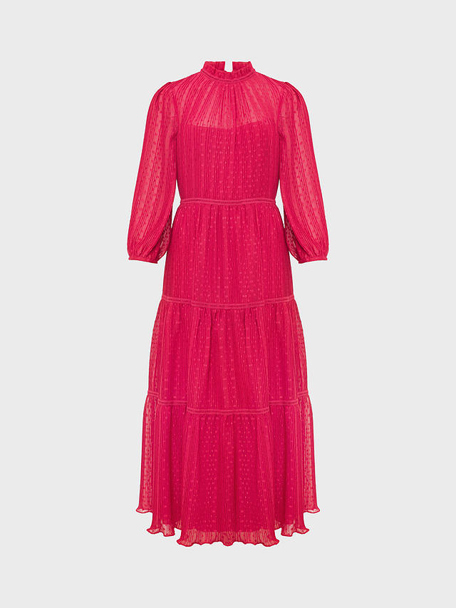 Hobbs Colette Textured Midi Dress, Cerise Pink