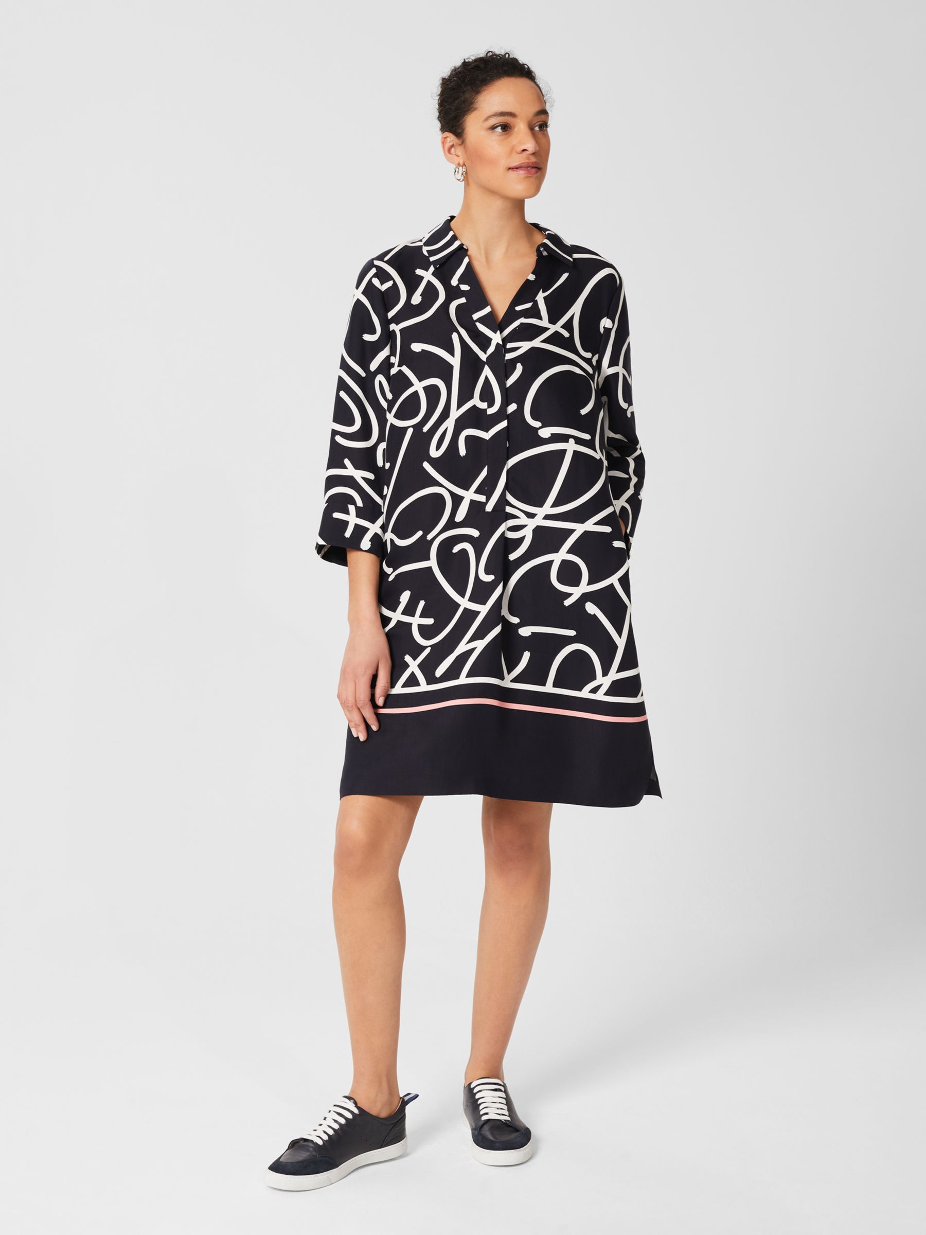 Hobbs Marina Abstract Print Tunic Dress, Navy/Ivory at John Lewis & Partners