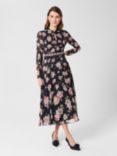 Hobbs Helena Floral Silk Midi Dress, Navy/Multi