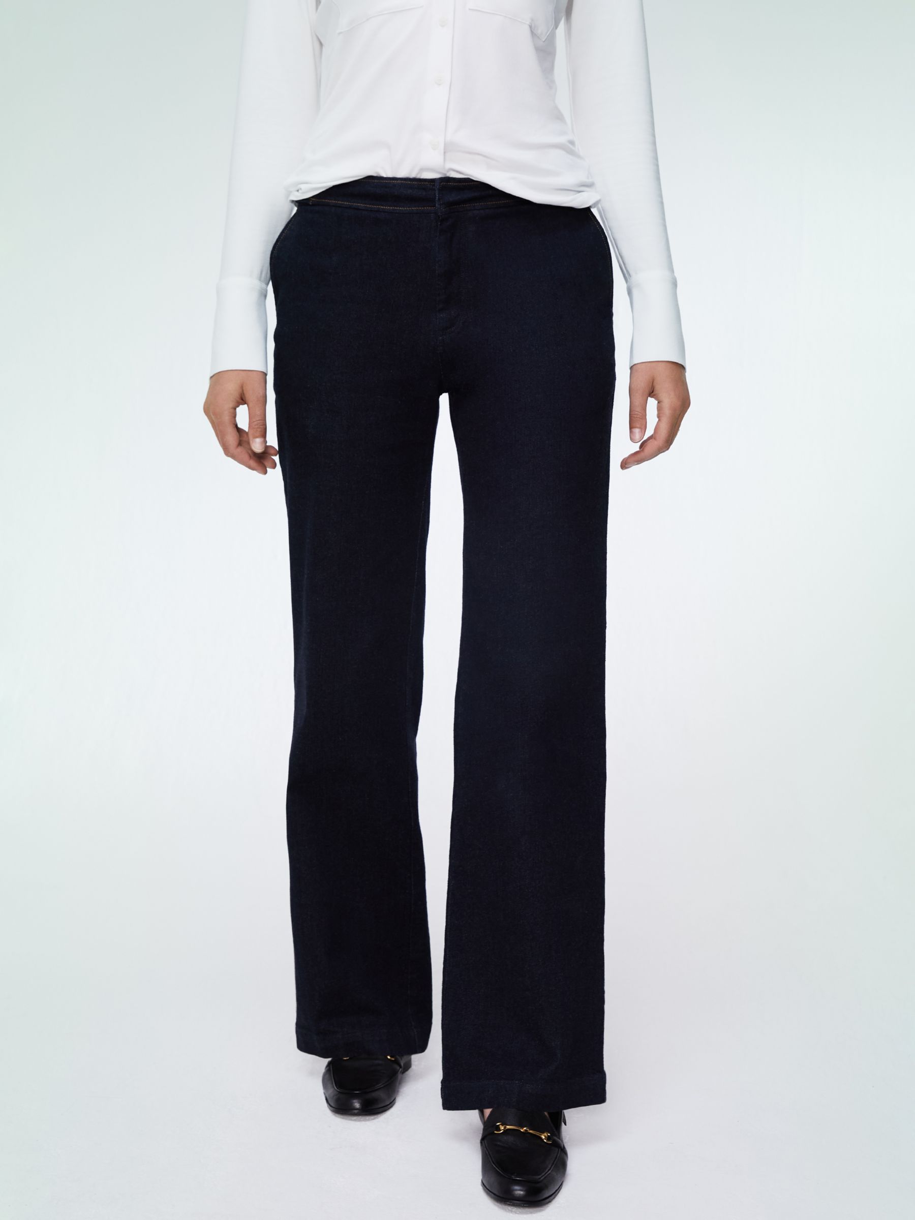 Baukjen Margot Organic Cotton Wide Leg Jeans, Dark Denim, 6