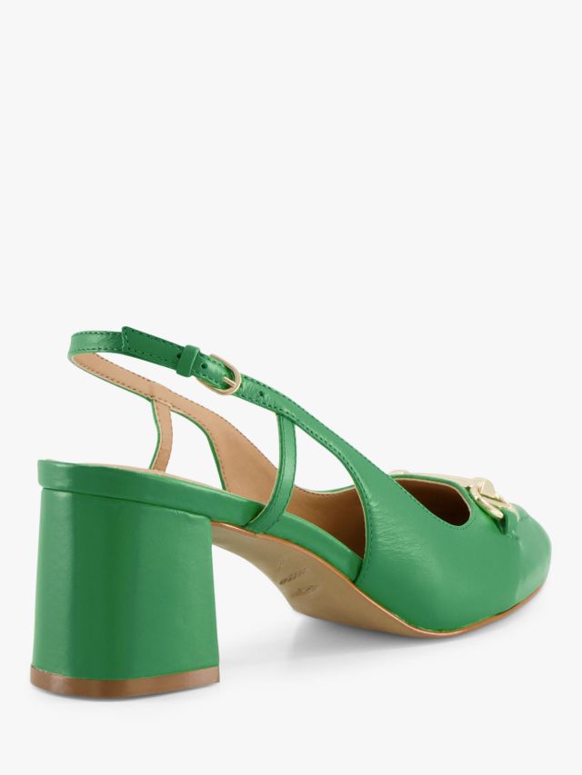 Dune Cassie Leather Slingback Court Shoes, Green, 3