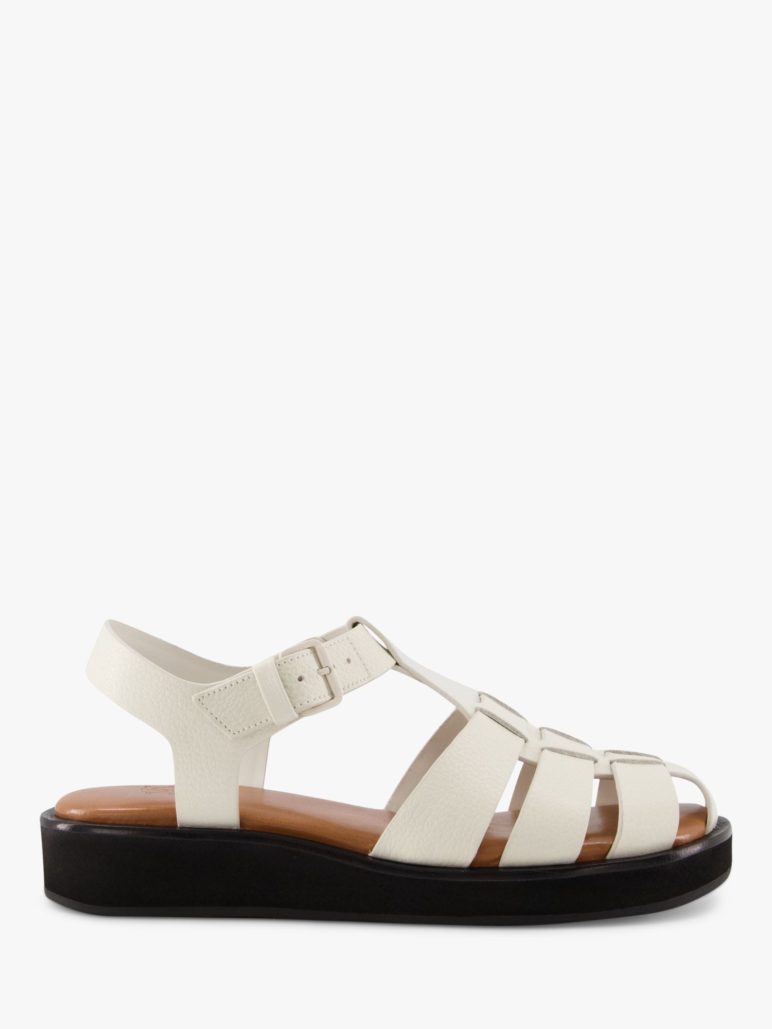 Dune Loch Leather Footbed Buckle Sandals, Ecru at John Lewis & Partners