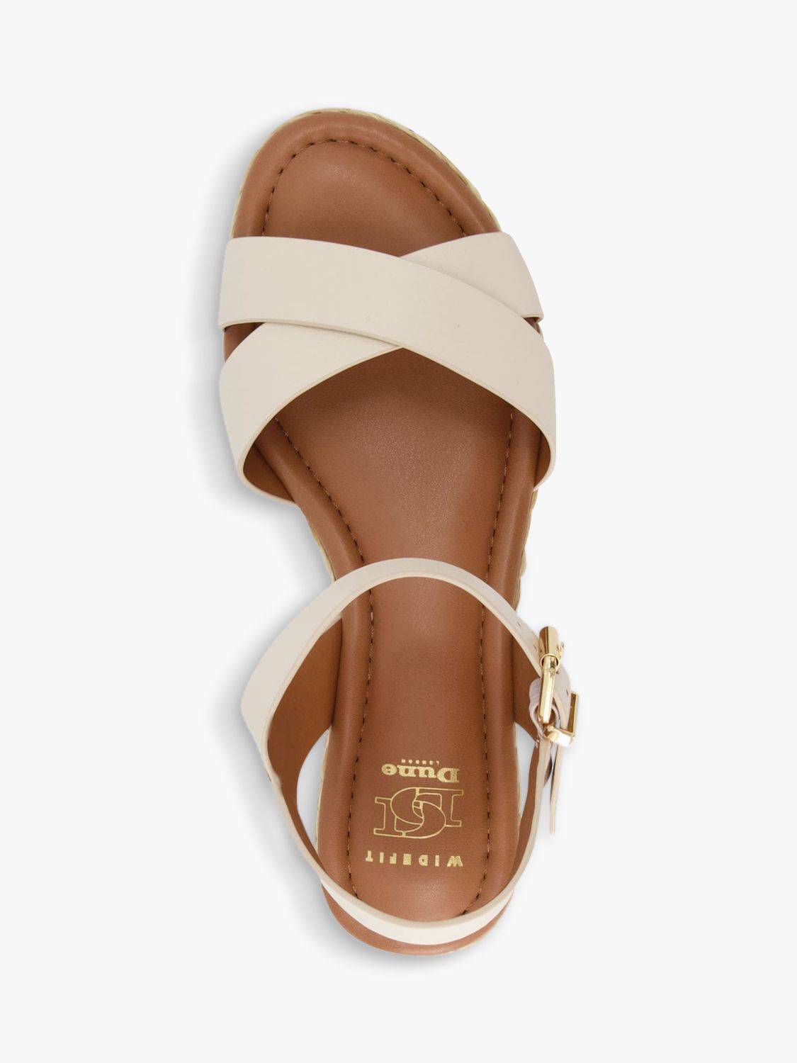 Dune Wide Fit Linnie Leather Espadrille Flatform Sandals, White, 3