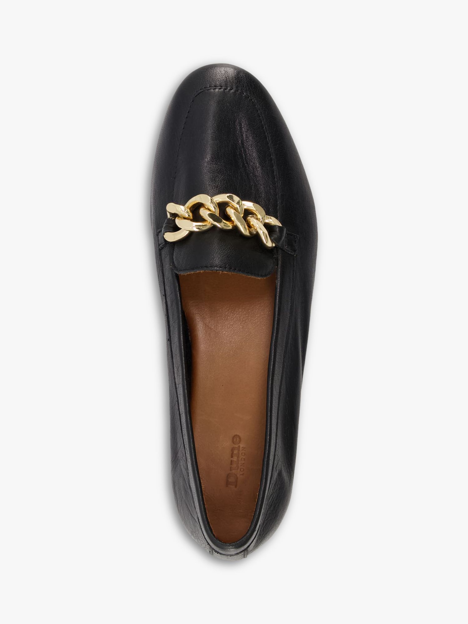 Dune Goldsmith Leather Chain Detail Loafers, Black, 3