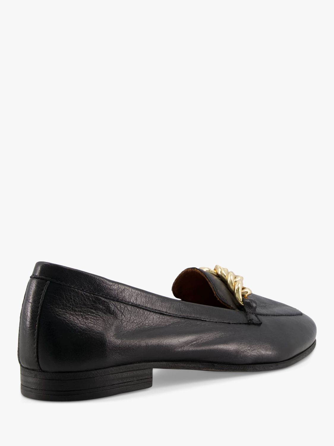 Dune Goldsmith Leather Chain Detail Loafers, Black, 3