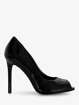 Dune Cabanna Patent Peep Toe Stiletto Heels, Black