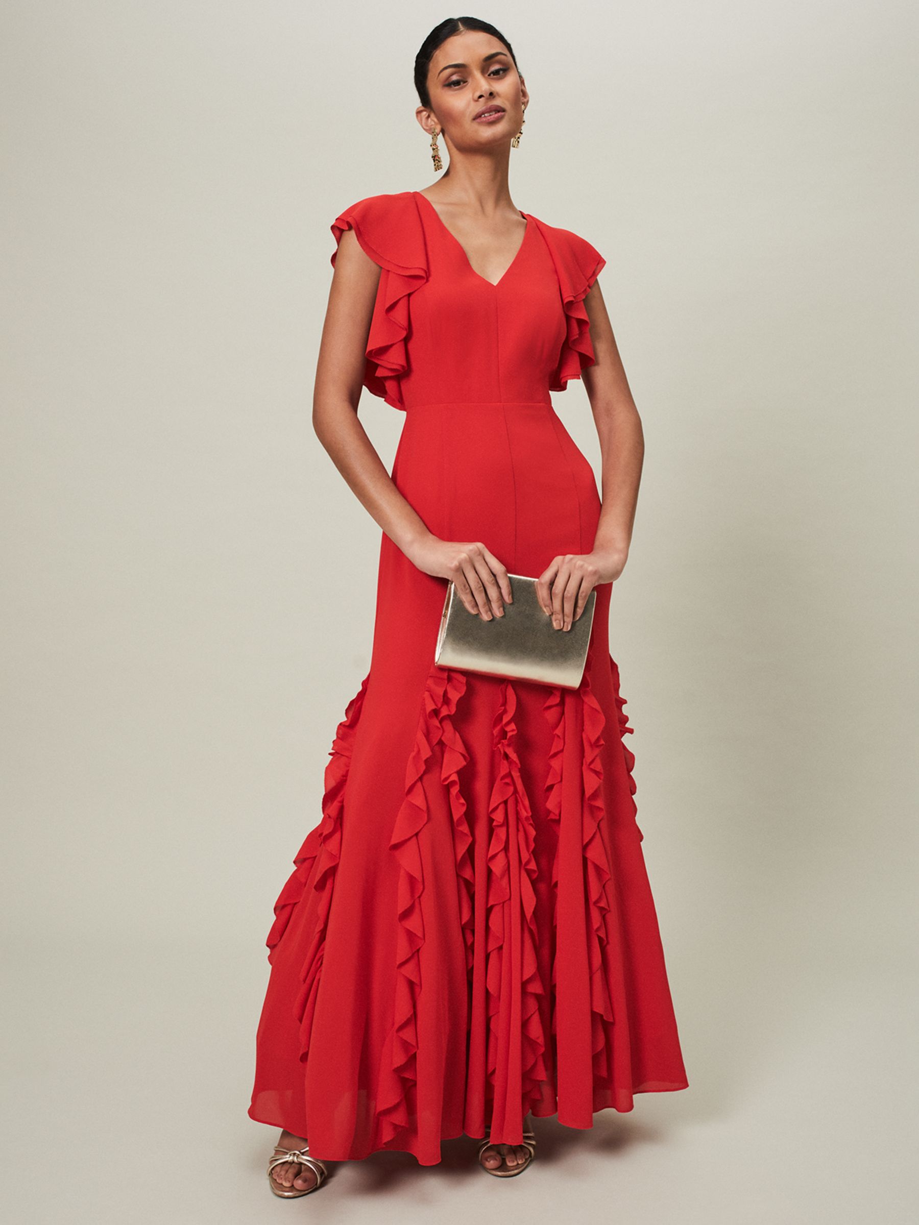 Phase Eight Collection 8 Donatella Ruffle Maxi Dress, Scarlet, 8
