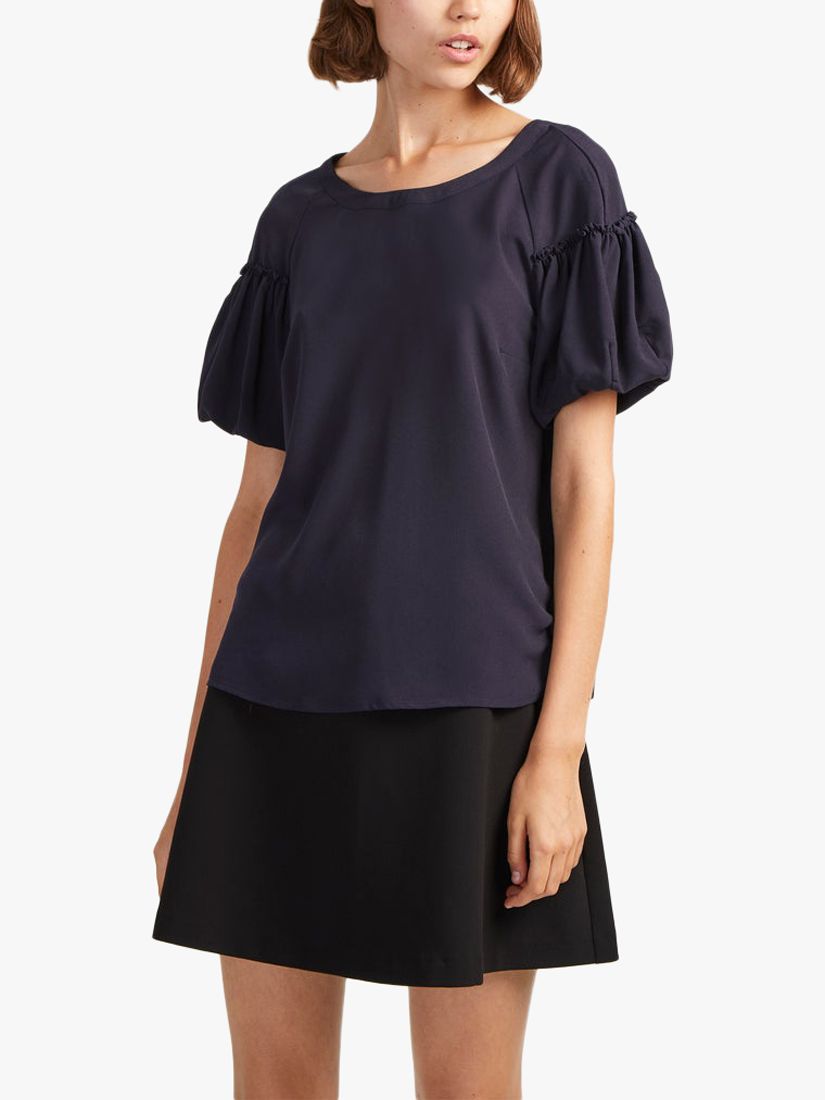 French Connection Crepe Light Short Sleeve Top, Utility Blue, XS