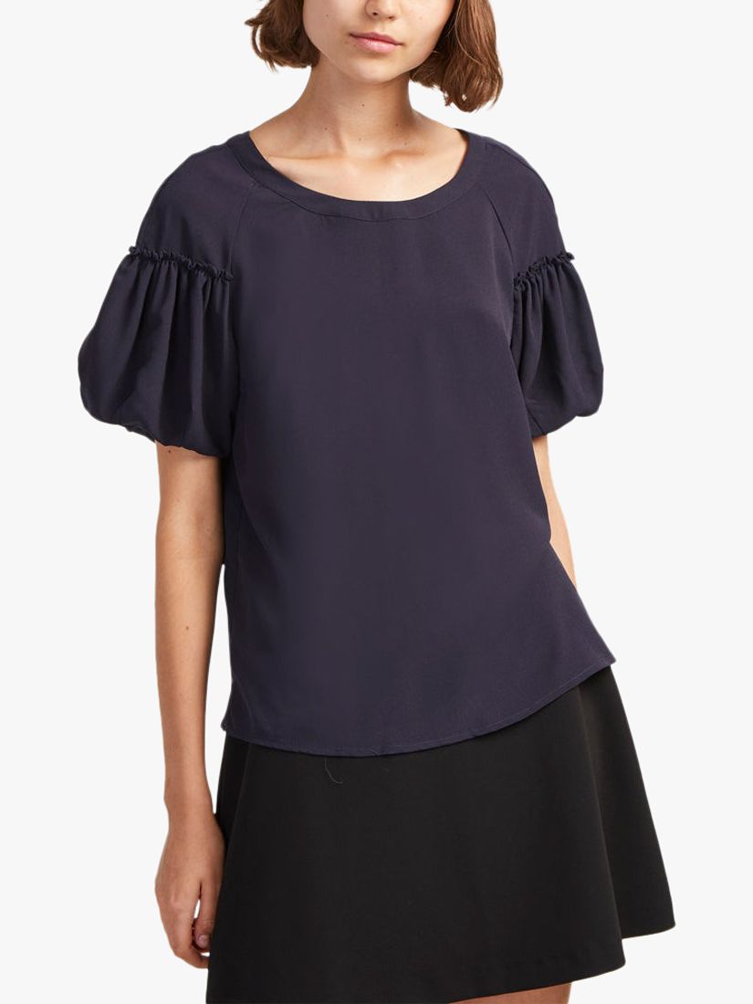 French Connection Crepe Light Short Sleeve Top, Utility Blue, XS