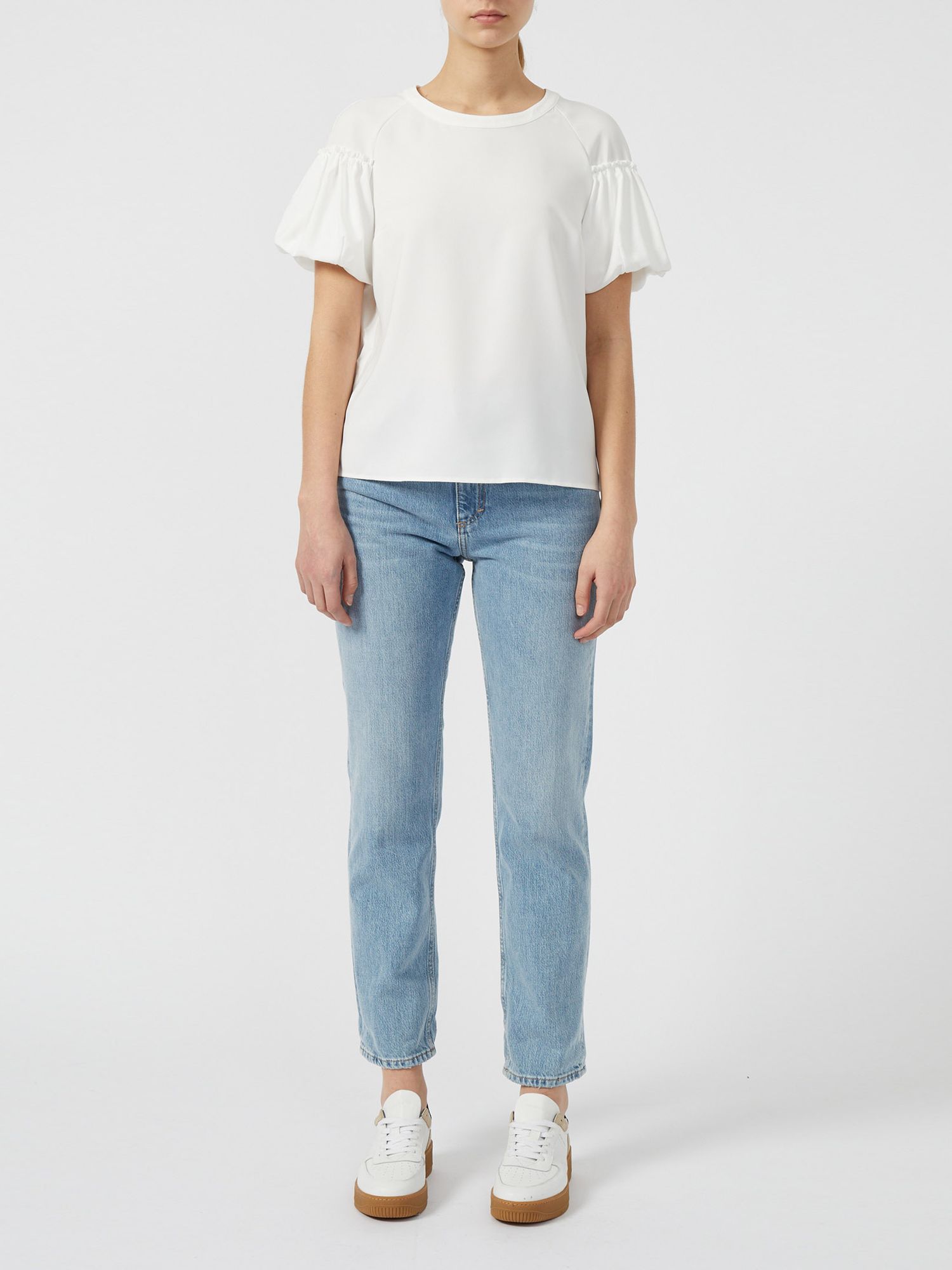 French Connection Crepe Sleeve Detail Top, Summer White at John Lewis ...