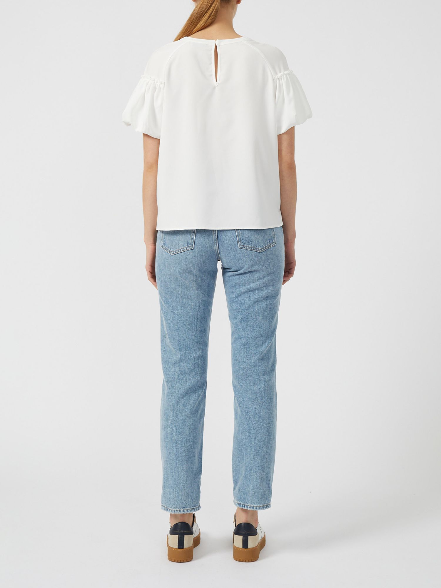 French Connection Crepe Sleeve Detail Top, Summer White at John Lewis ...