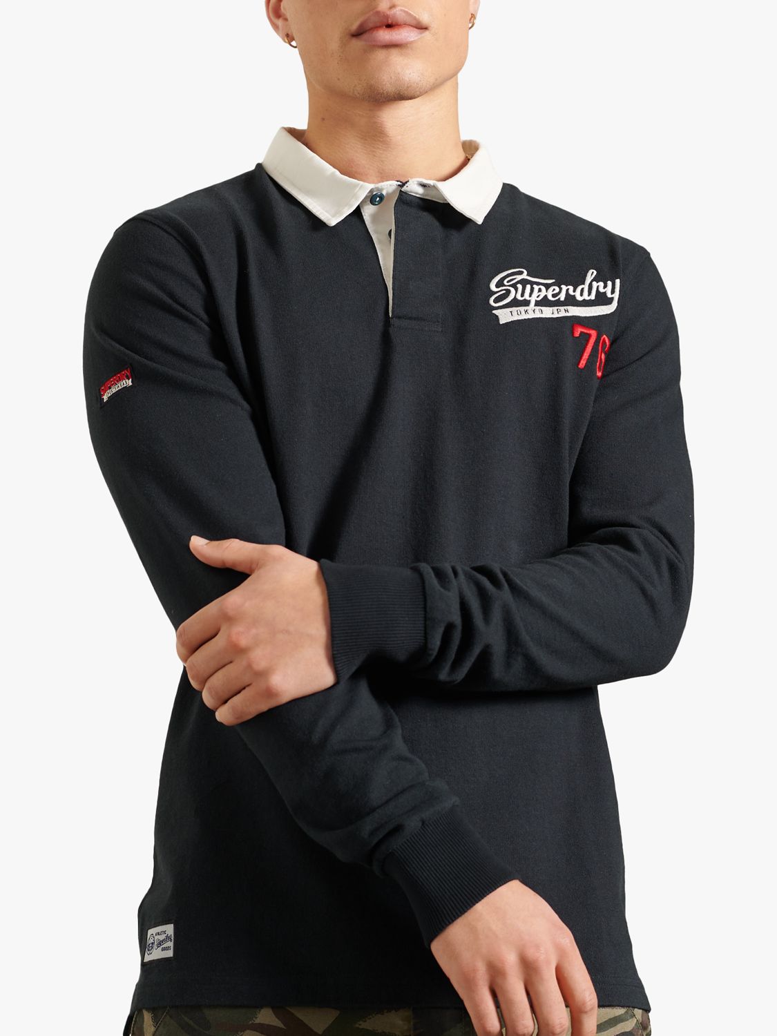 Melbourne Bruin Niet verwacht Superdry Long Sleeve Jersey Rugby Shirt, Eclipse Navy