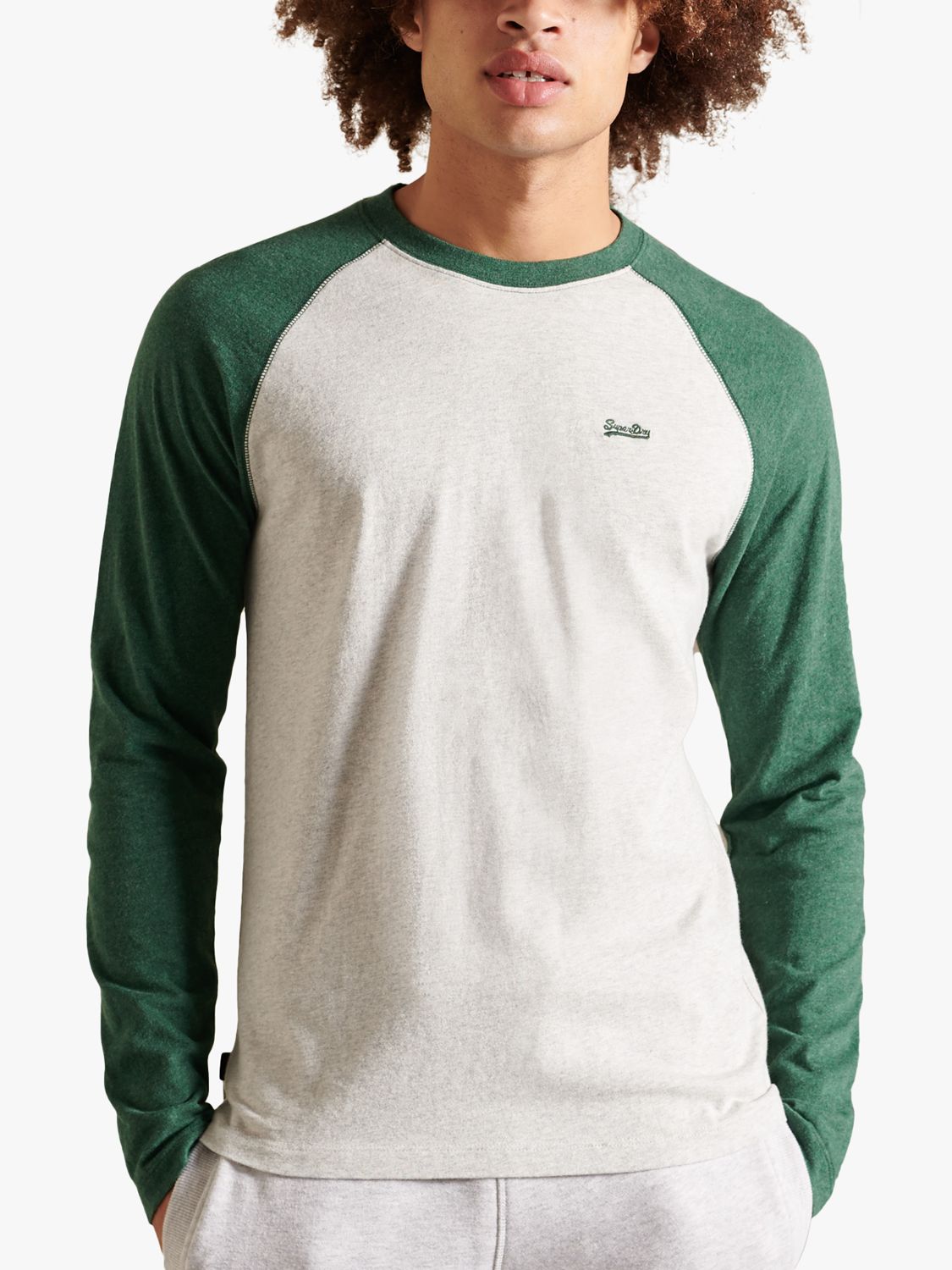 Superdry Organic Cotton Slim Fit Baseball T-Shirt, Glacier/Pine Green, S