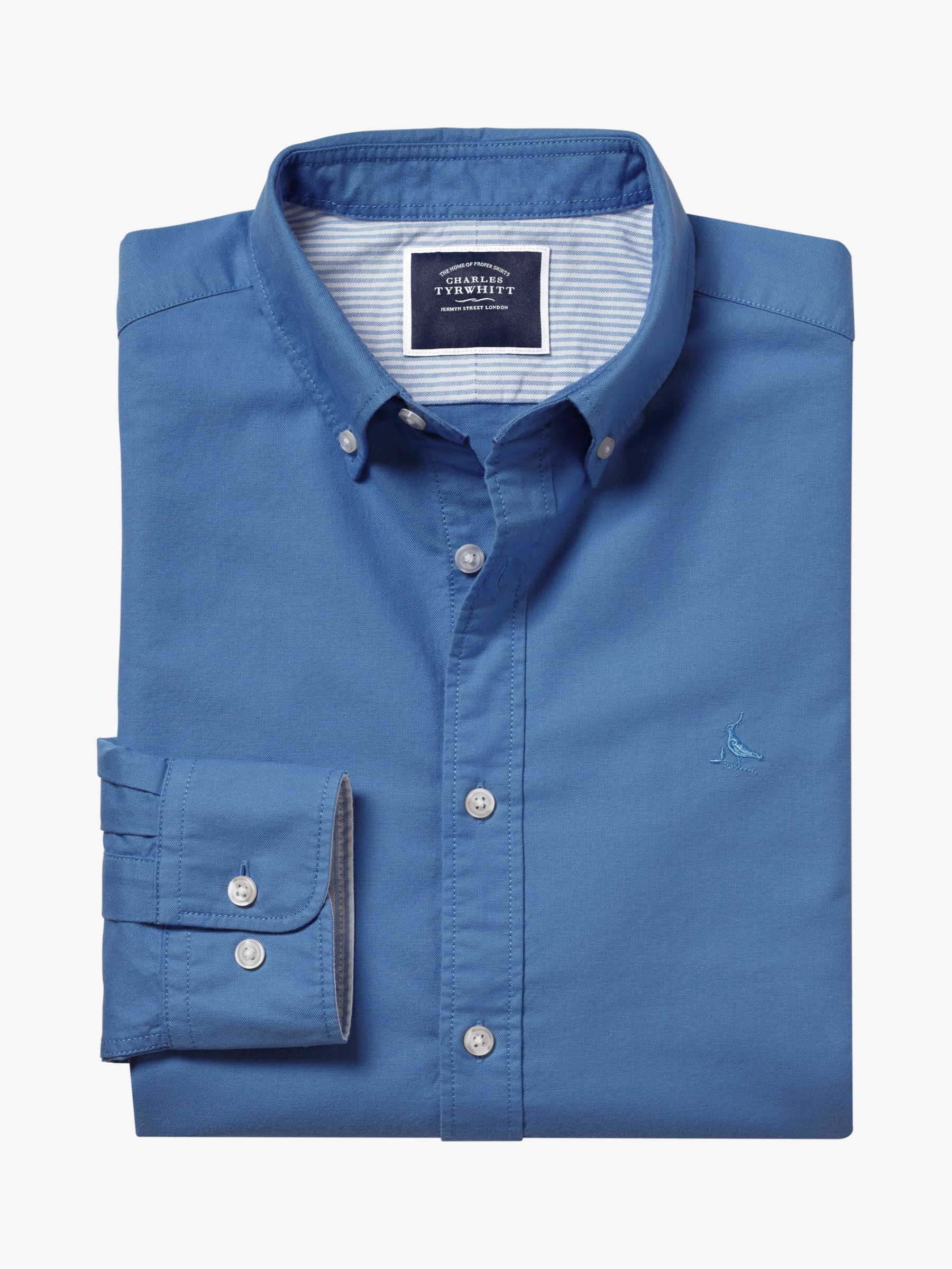 Charles Tyrwhitt Slim Fit Button-Down Collar Washed Oxford Shirt, Ocean ...