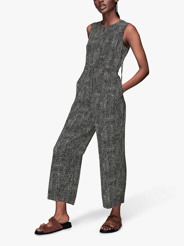 Whistles Josie Spotted Check Jumpsuit, Black/White at John Lewis & Partners