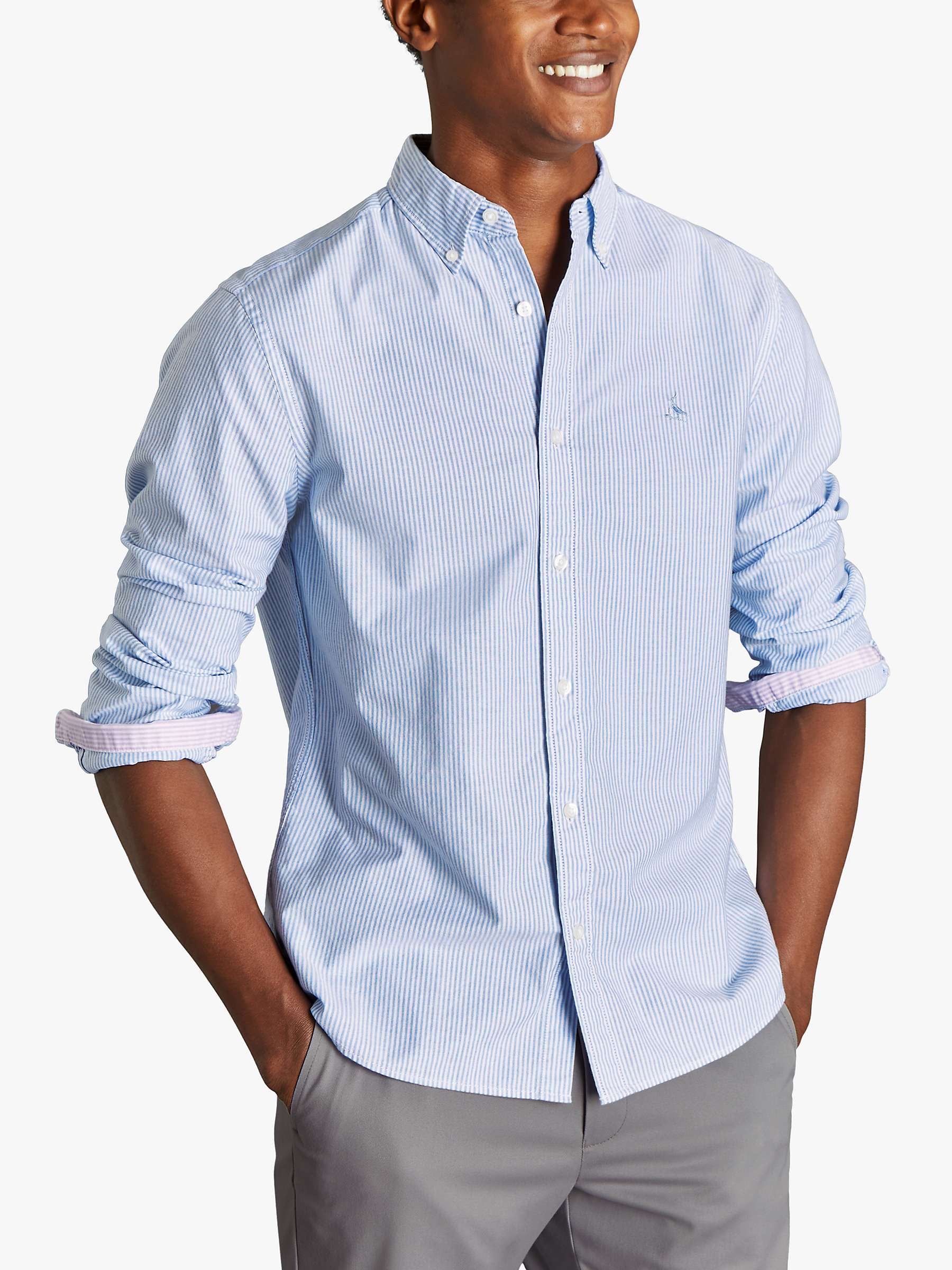 Buy Charles Tyrwhitt Button-Down Collar Washed Oxford Stripe Slim Fit Shirt, Ocean Blue Online at johnlewis.com
