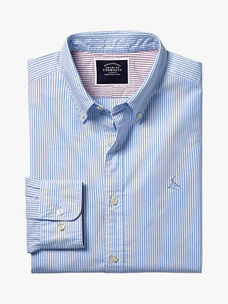 Charles Tyrwhitt Button-Down Collar Washed Oxford Stripe Slim Fit Shirt, Ocean Blue
