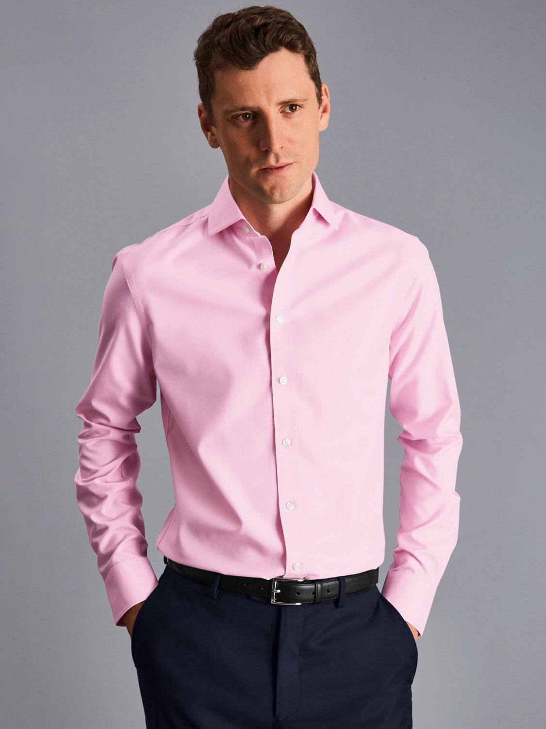 Charles Tyrwhitt Cutaway Collar Non-Iron Twill Slim Fit Shirt, Pink at ...