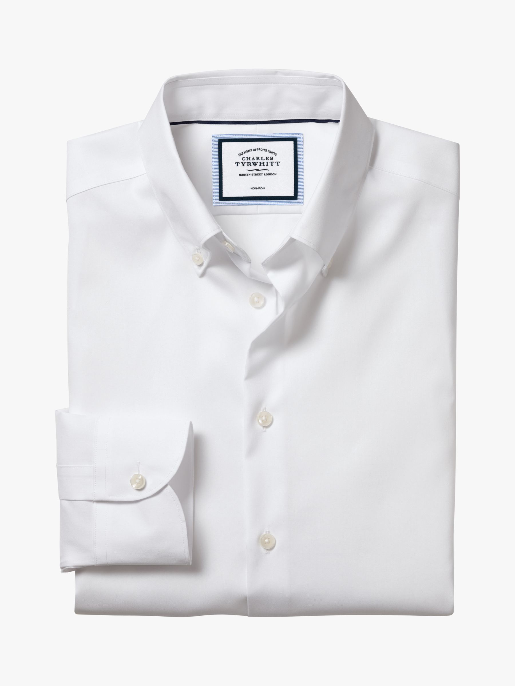 Charles Tyrwhitt Button-Down Collar Non-Iron Slim Fit Shirt, White at ...