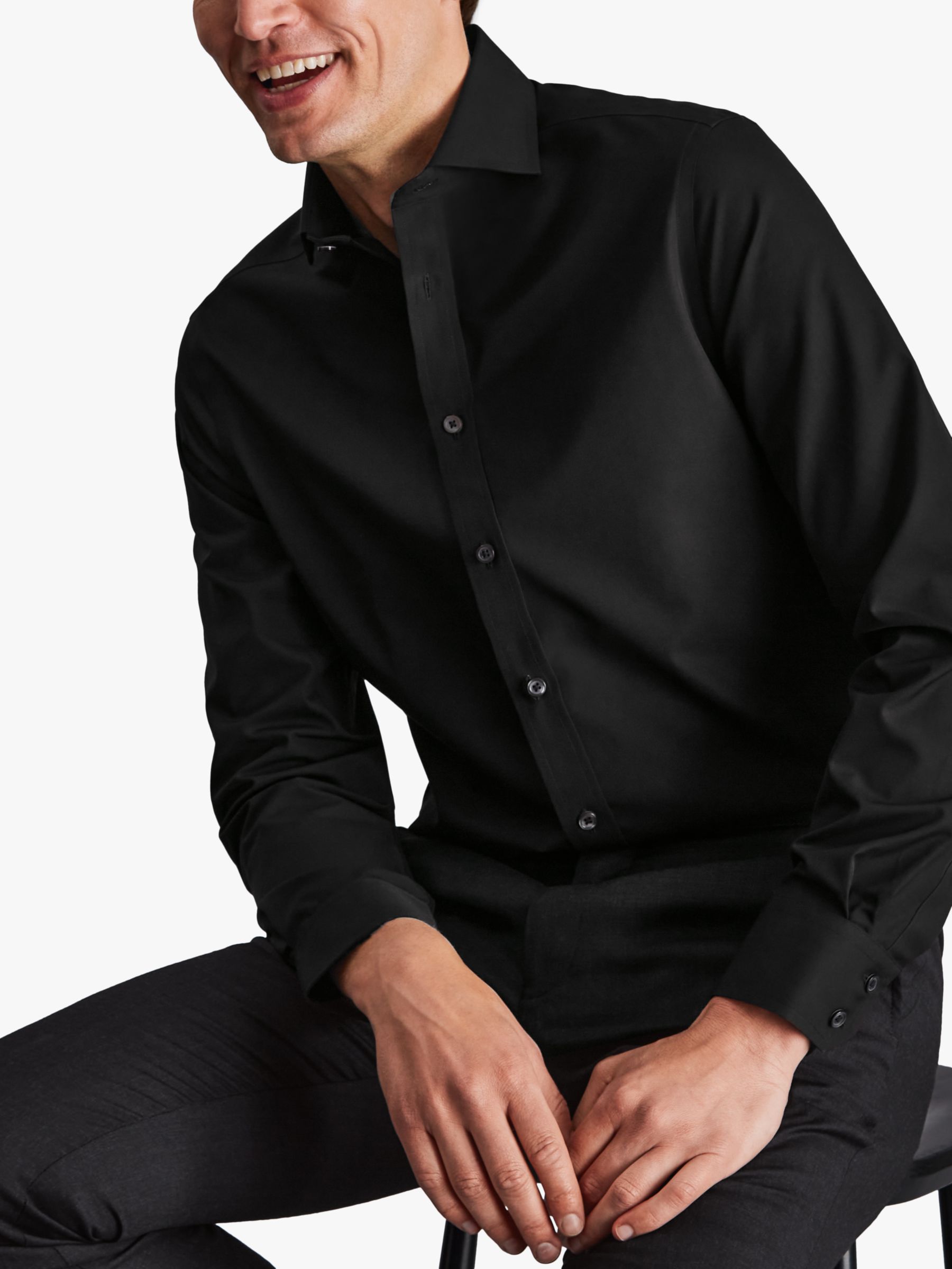 Charles Tyrwhitt Cutaway Collar Non-Iron Poplin Slim Fit Shirt, Black, 14.5 33