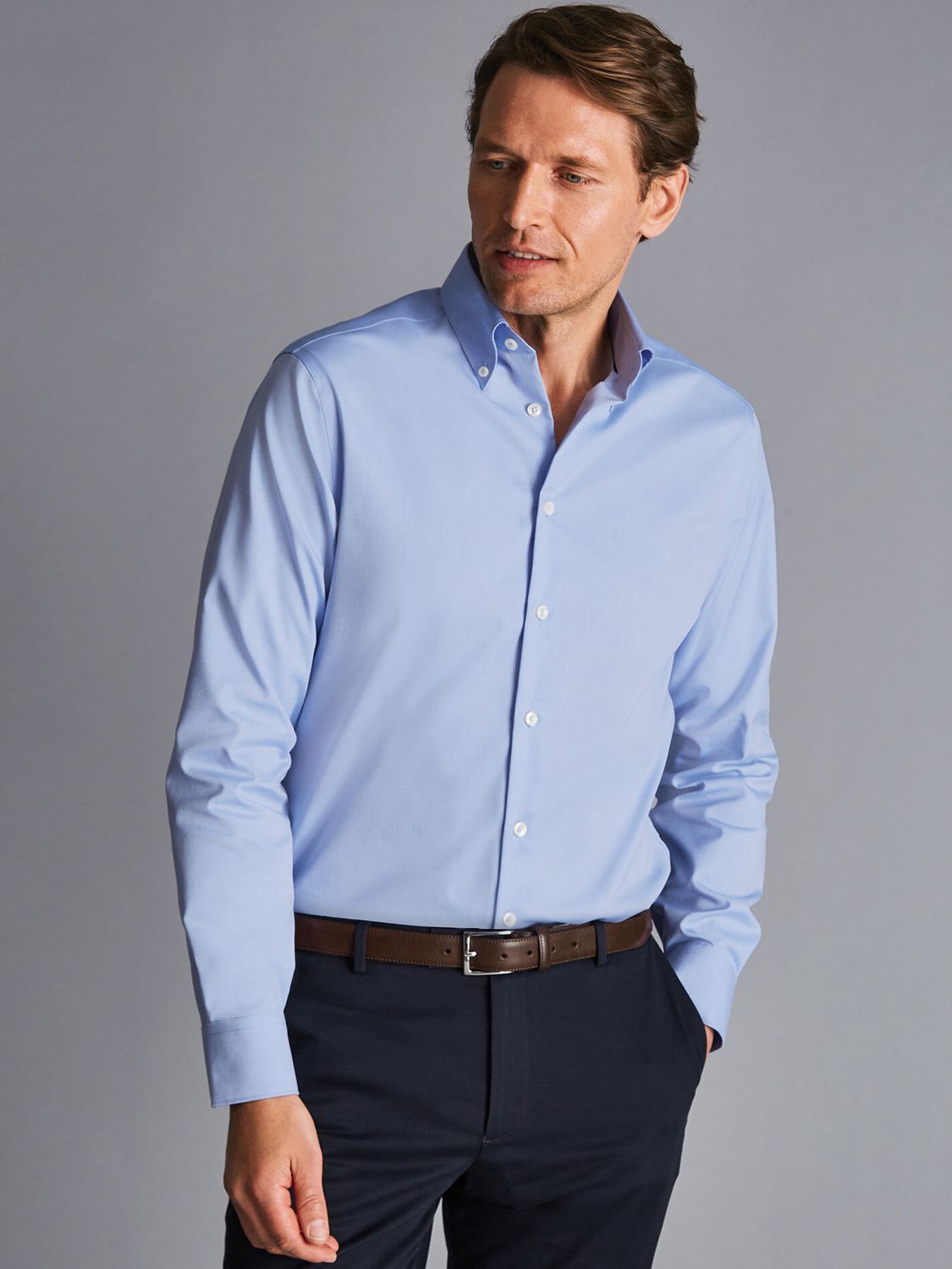 Charles Tyrwhitt Button-Down Collar Non-Iron Slim Fit Shirt, Sky Blue ...