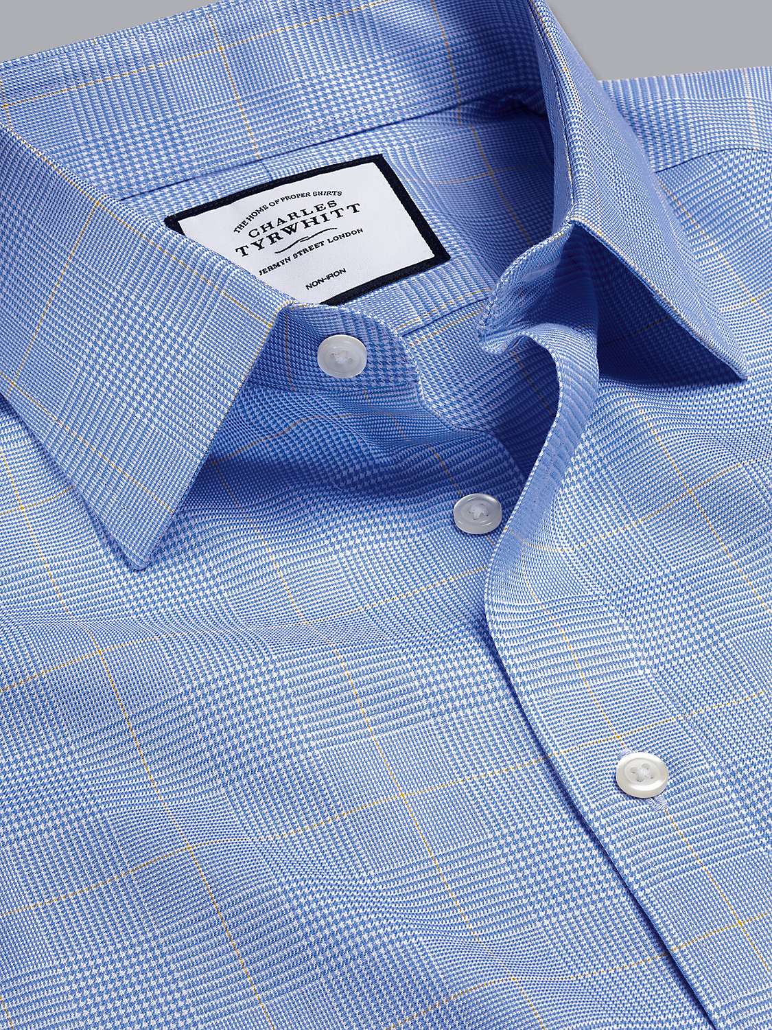 Buy Charles Tyrwhitt Non-Iron Prince of Wales Slim Fit Shirt, Ocean Blue Online at johnlewis.com