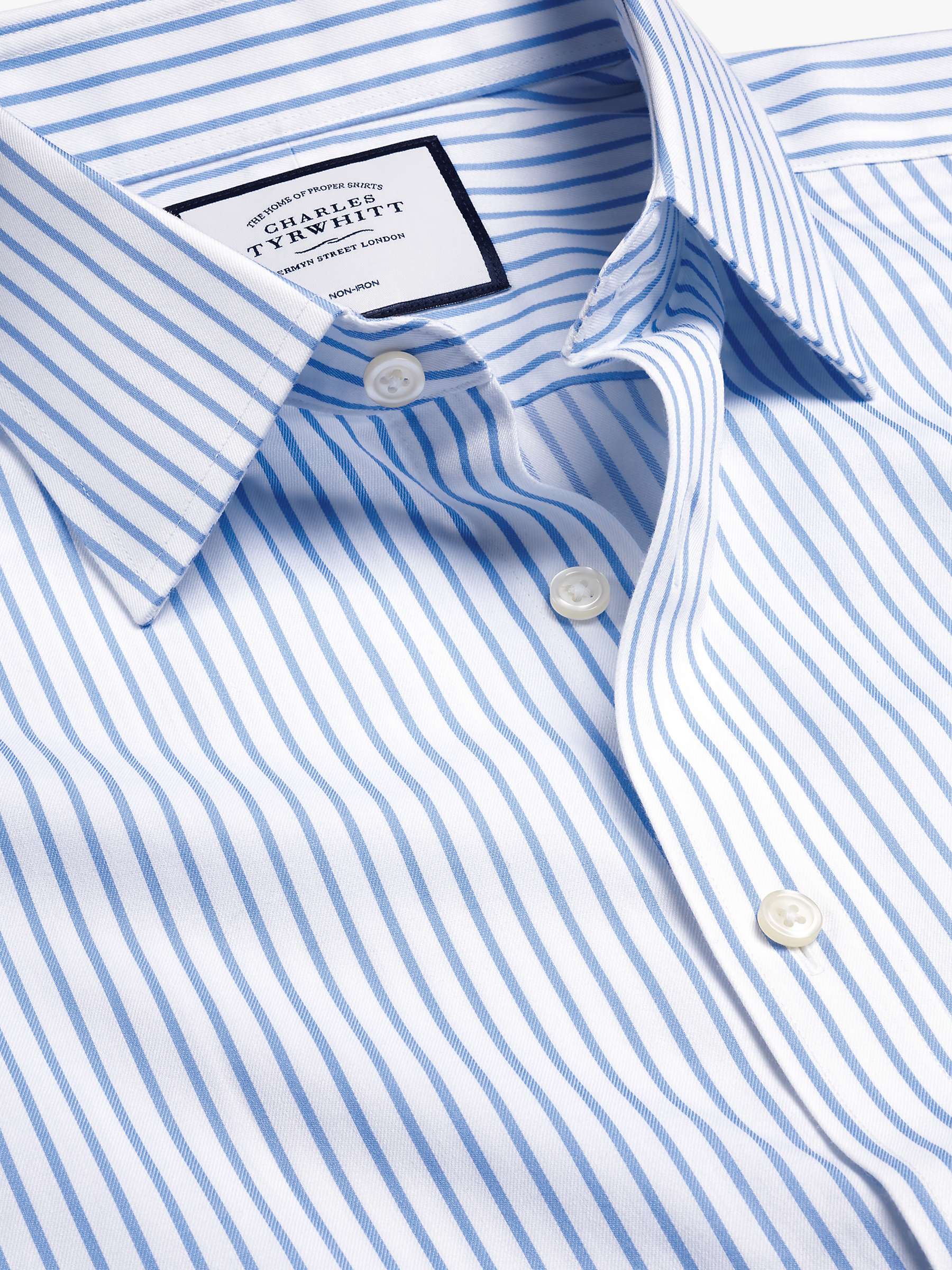 Charles Tyrwhitt Classic Collar Non-Iron Twill Stripe Slim Fit Shirt,  White/Sky Blue at John Lewis & Partners