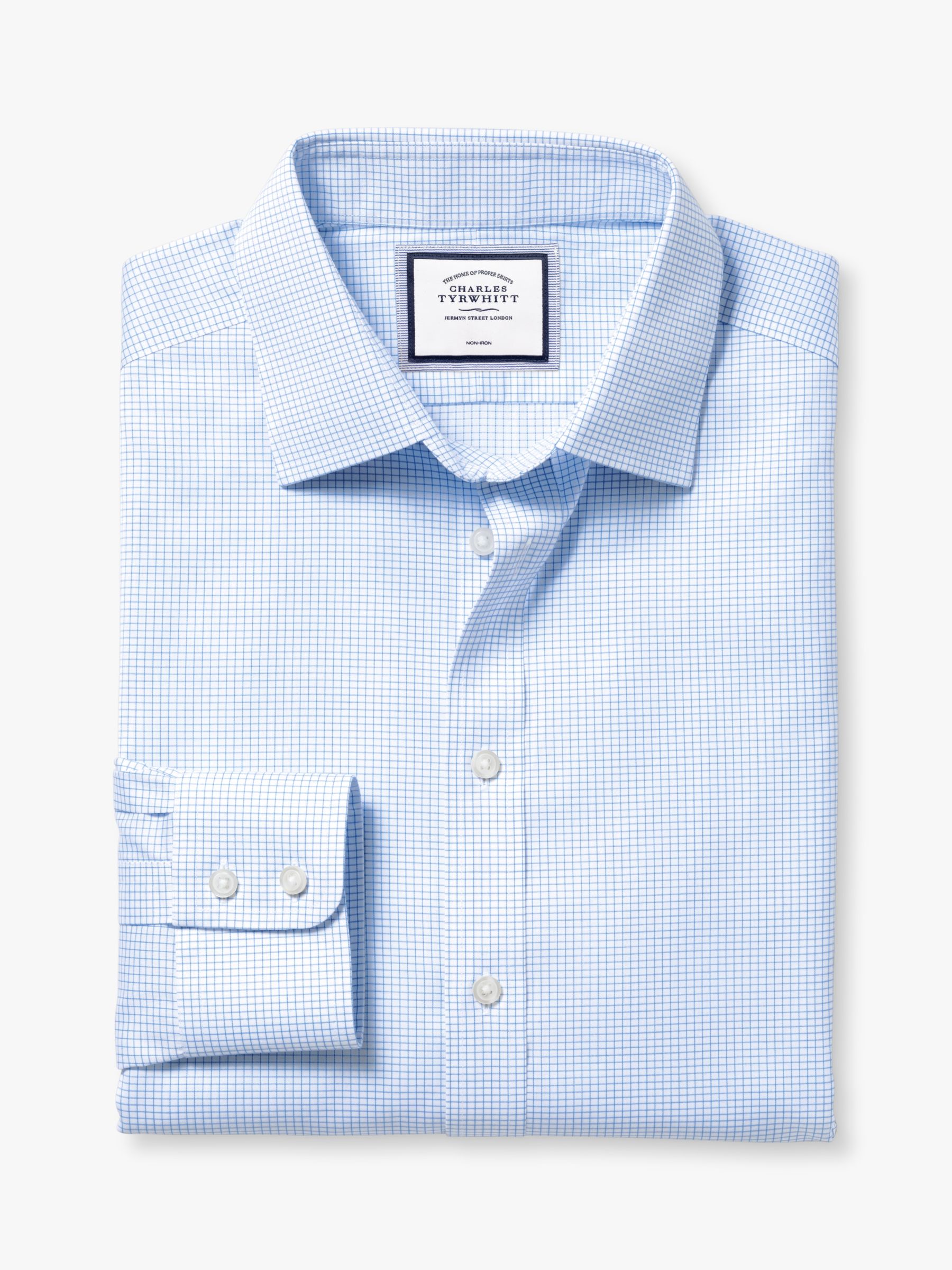 Buy Charles Tyrwhitt Classic Collar Non-Iron Twill Mini Grid Slim Fit Shirt, Cornflower Blue Online at johnlewis.com