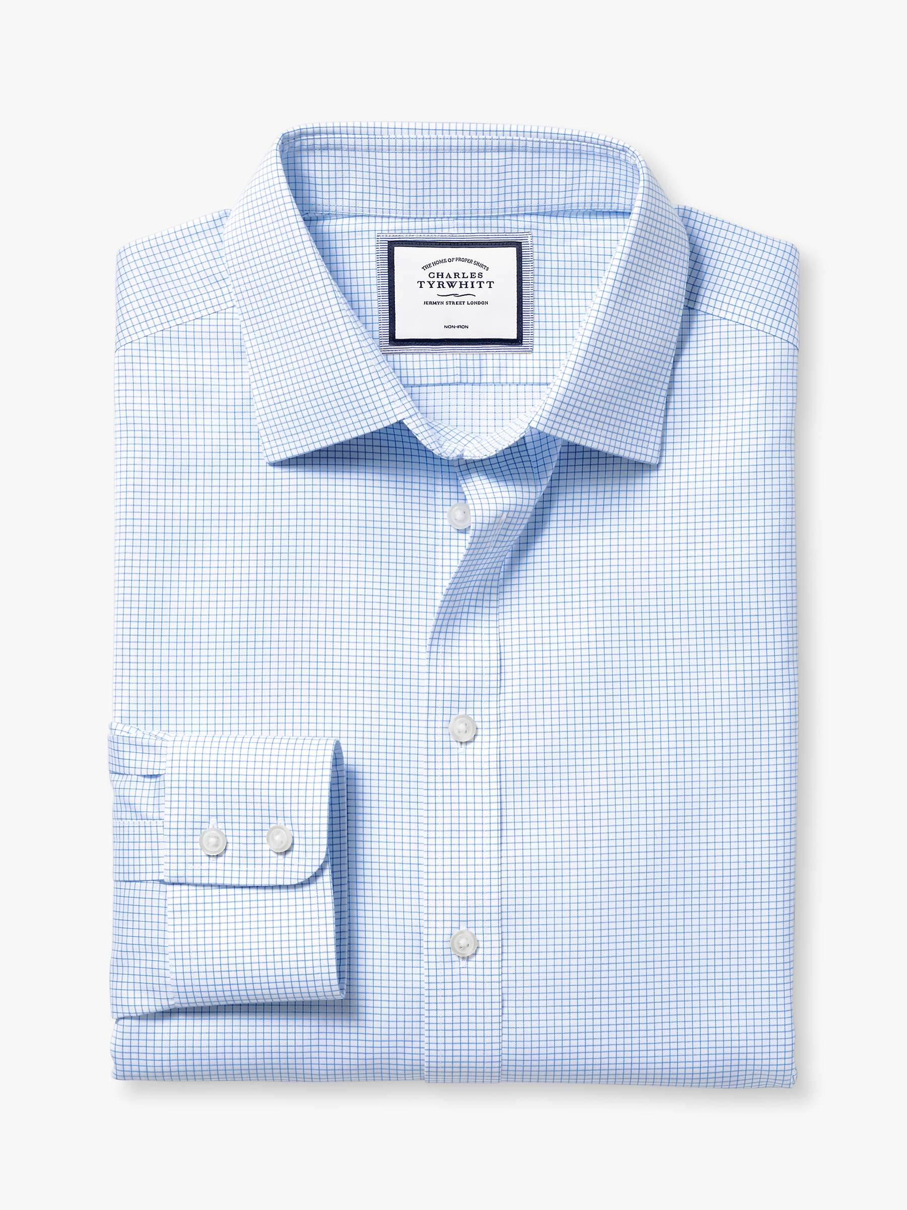 Buy Charles Tyrwhitt Classic Collar Non-Iron Twill Mini Grid Slim Fit Shirt, Cornflower Blue Online at johnlewis.com