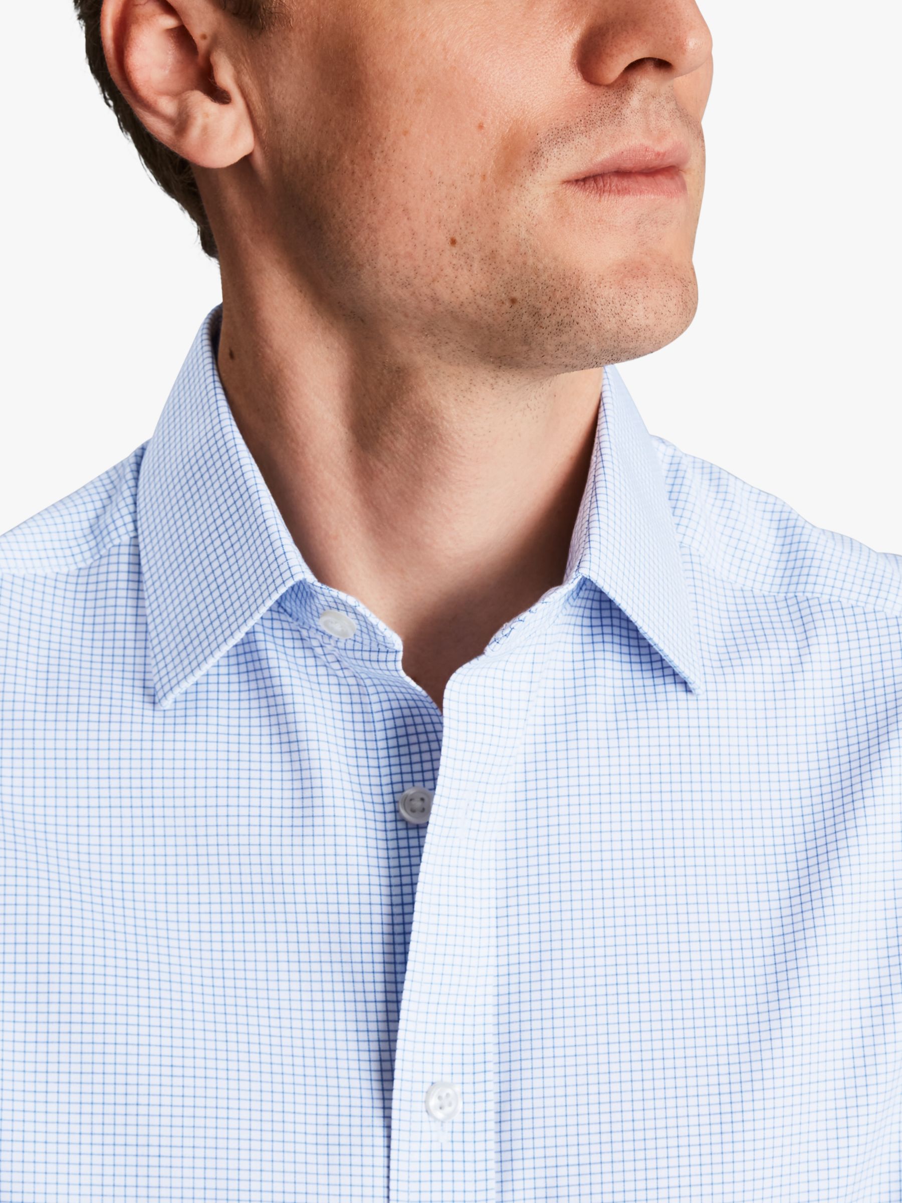Charles Tyrwhitt Classic Collar Non-Iron Twill Mini Grid Slim Fit Shirt, Cornflower Blue, 15.5 34