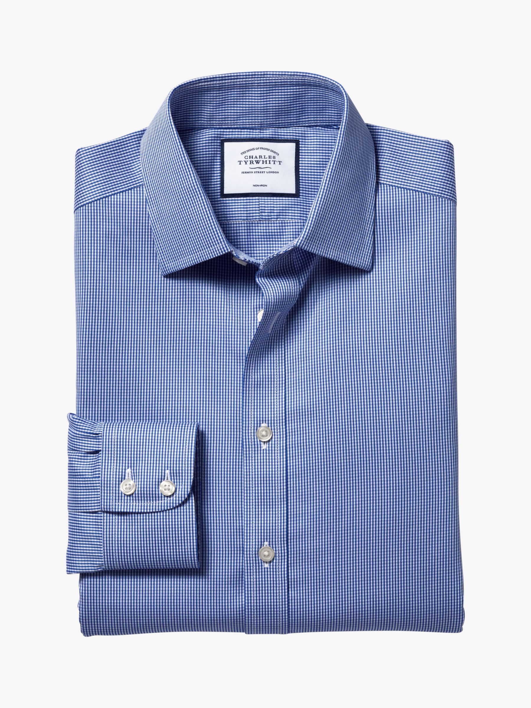 Charles Tyrwhitt Non-Iron Puppytooth Slim Fit Shirt, Royal, 15.5 34