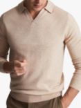 Reiss Swift Long Sleeve Wool Blend Open Collar Cashmere Blend Polo Shirt