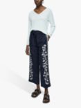 Jigsaw Linen Blend Floral Embroidery Trousers