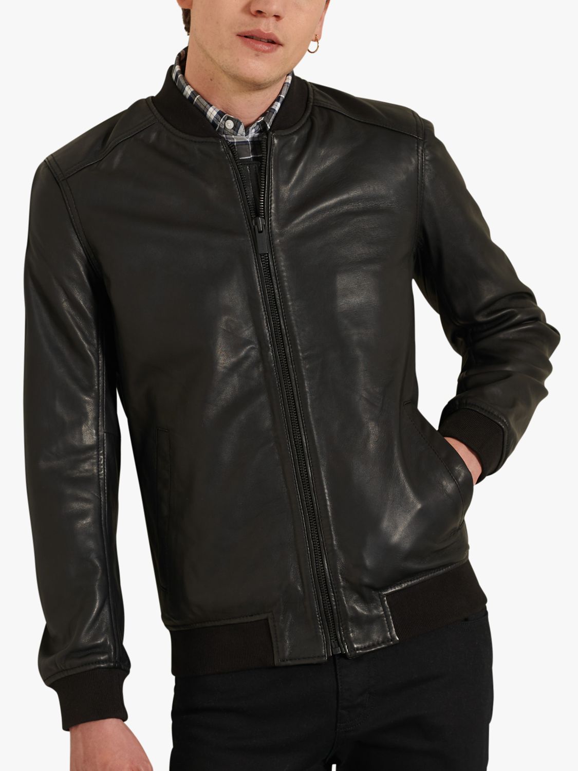 Superdry Leather Bomber Jacket, Black, XS