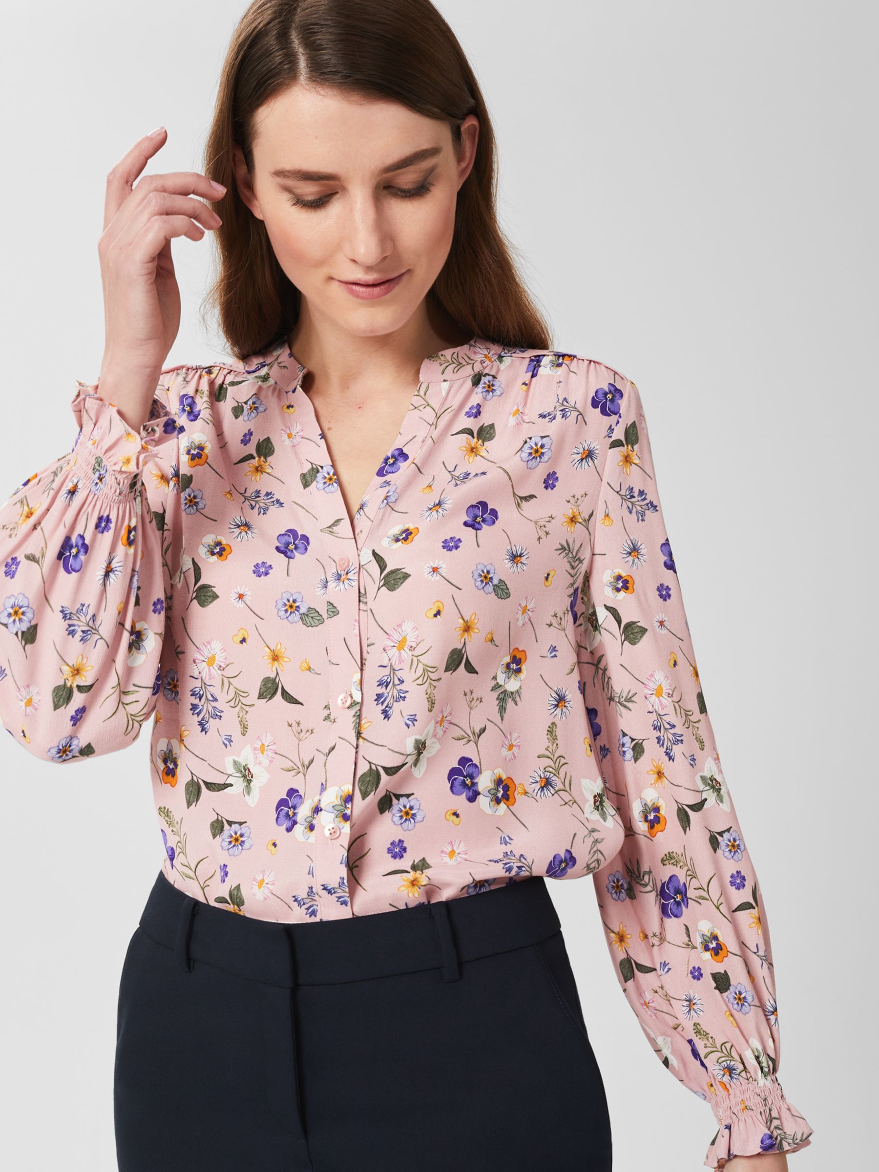 Hobbs Sutton Floral Print Blouse, Pink/Multi at John Lewis & Partners