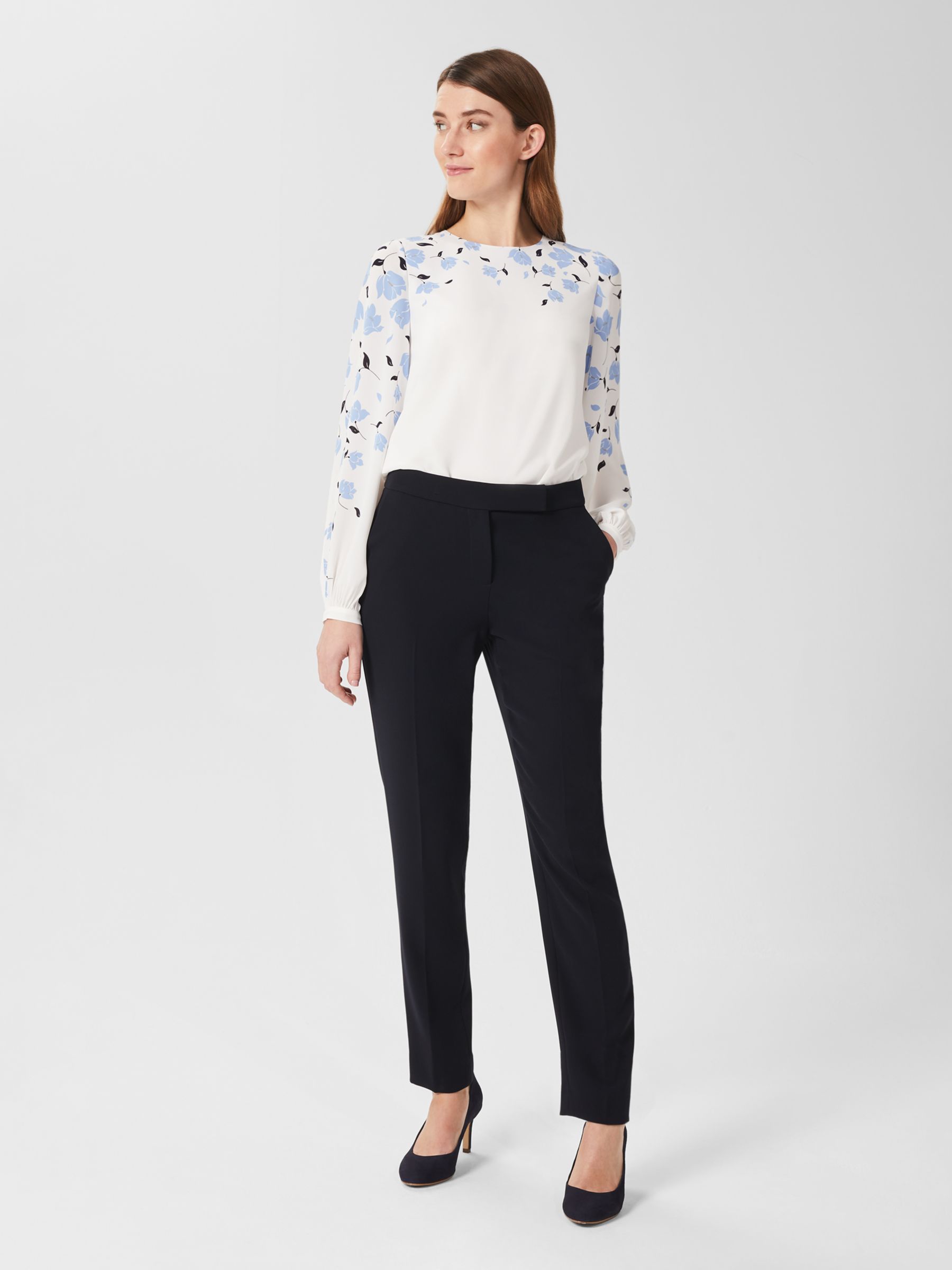 Hobbs Zoey Floral Placement Print Blouse, Ivory/Blue at John Lewis ...