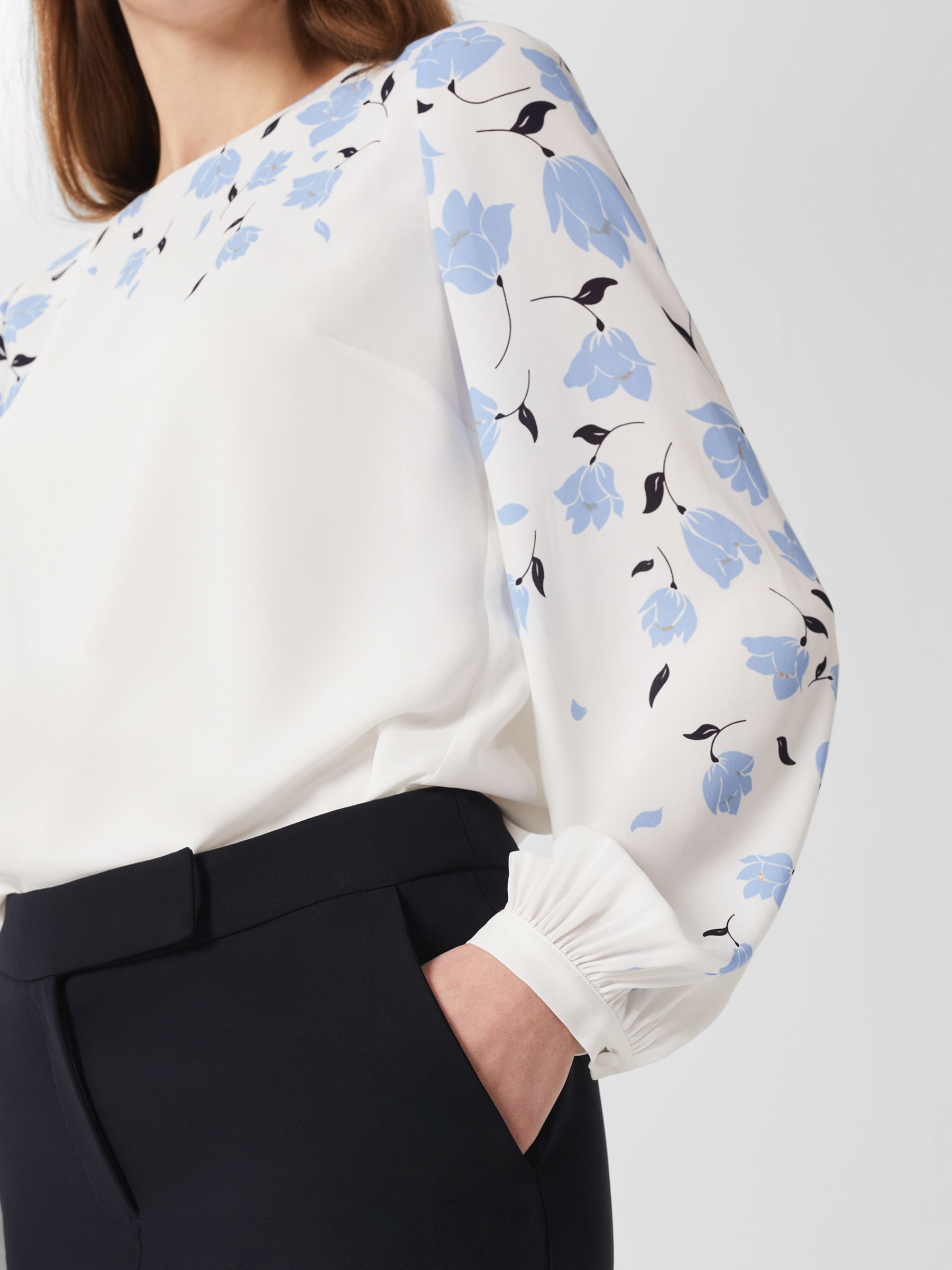 Buy Hobbs Zoey Floral Placement Print Blouse, Ivory/Blue Online at johnlewis.com